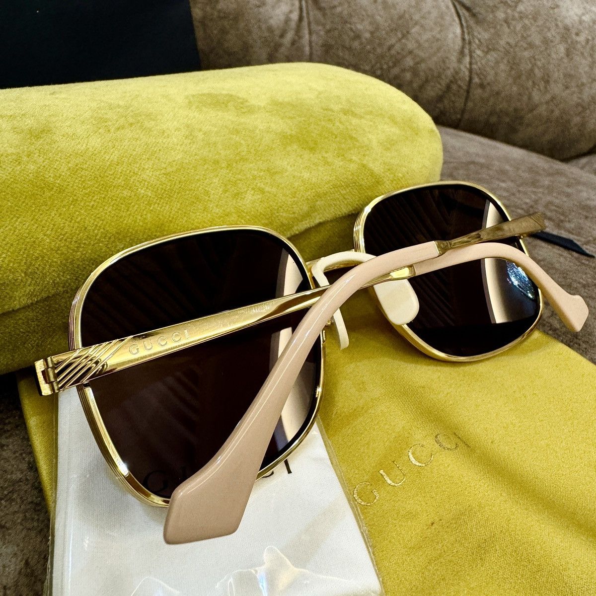 Other GUCCI 'GG0788S-002' Rectangular Square Sunglasses Gold/Brown Size ONE SIZE - 4 Thumbnail