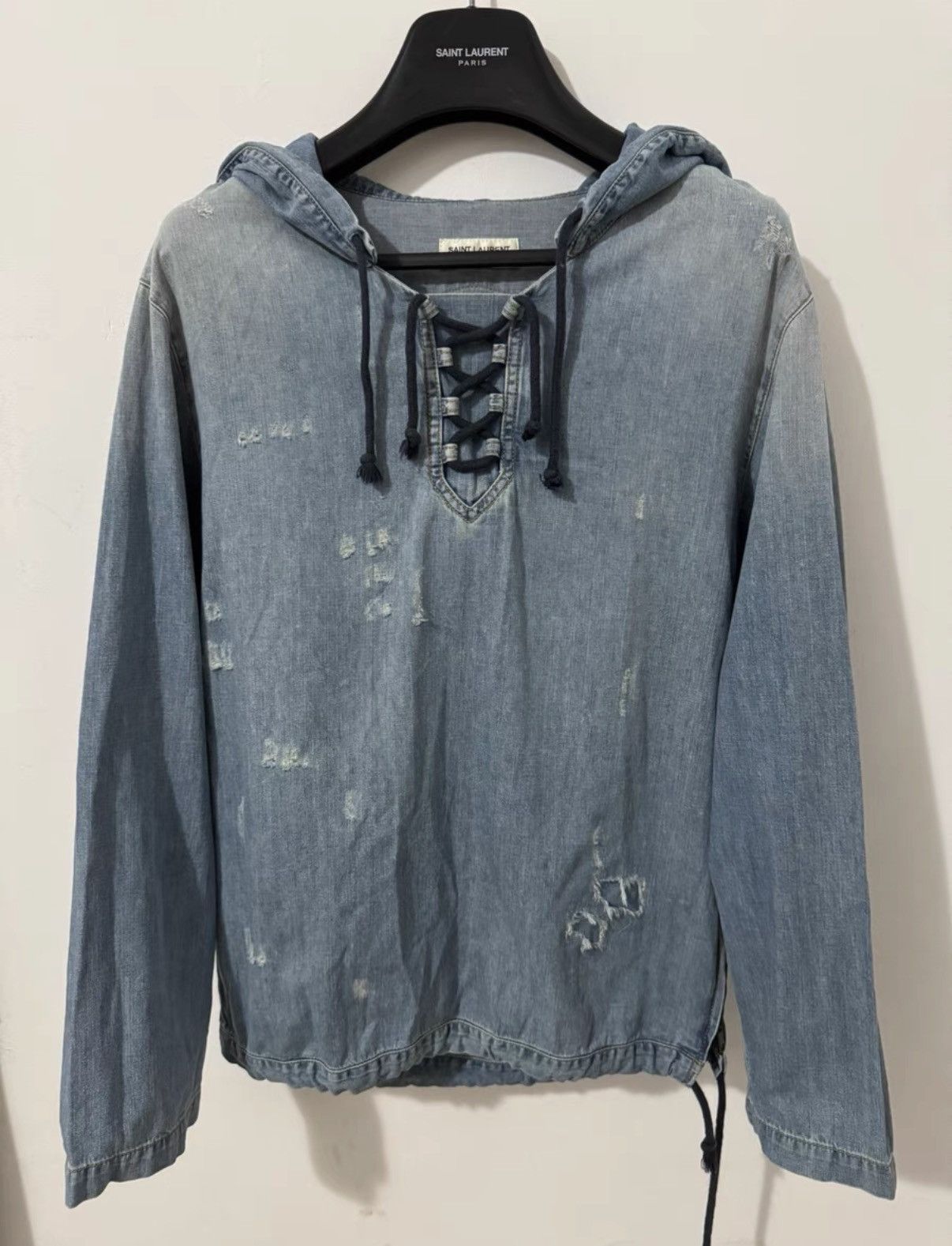 Saint Laurent Paris Saint Laurent (SLP) 19SS Runway Distressed Denim Hoodie Size US XS / EU 42 / 0 - 1 Thumbnail