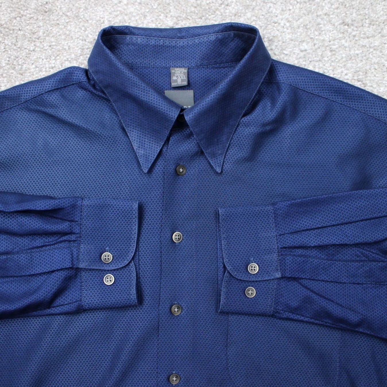 Vintage Haupt Mens 2XL Button-Up Shirt Blue Geometric Long Sleeve Cotton Lyocell Casual Modern Button-Down 18 46 XXL Regular Mens Size US XXL / EU 58 / 5 - 2 Thumbnail