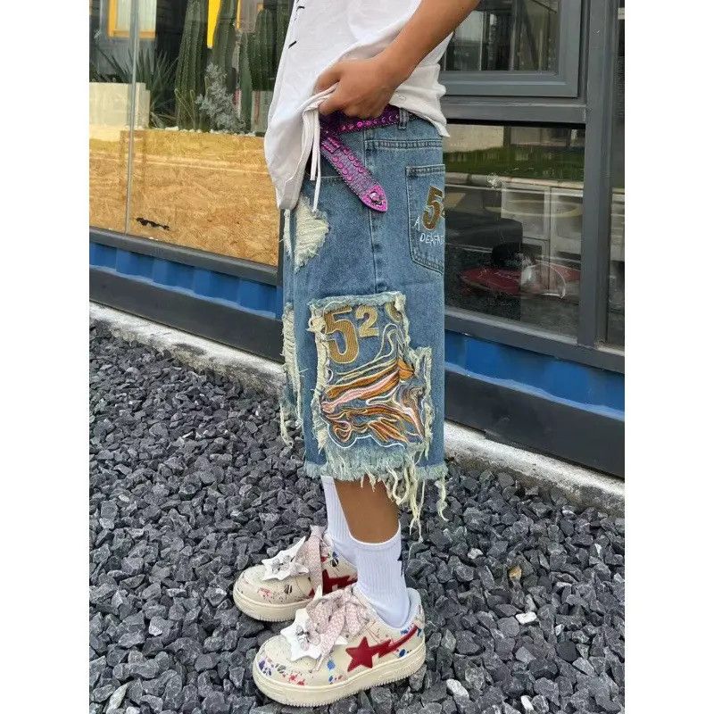 Japanese Brand × Jean Hip hop embroidered high street denim shorts Size US 32 / EU 48 - 3 Thumbnail