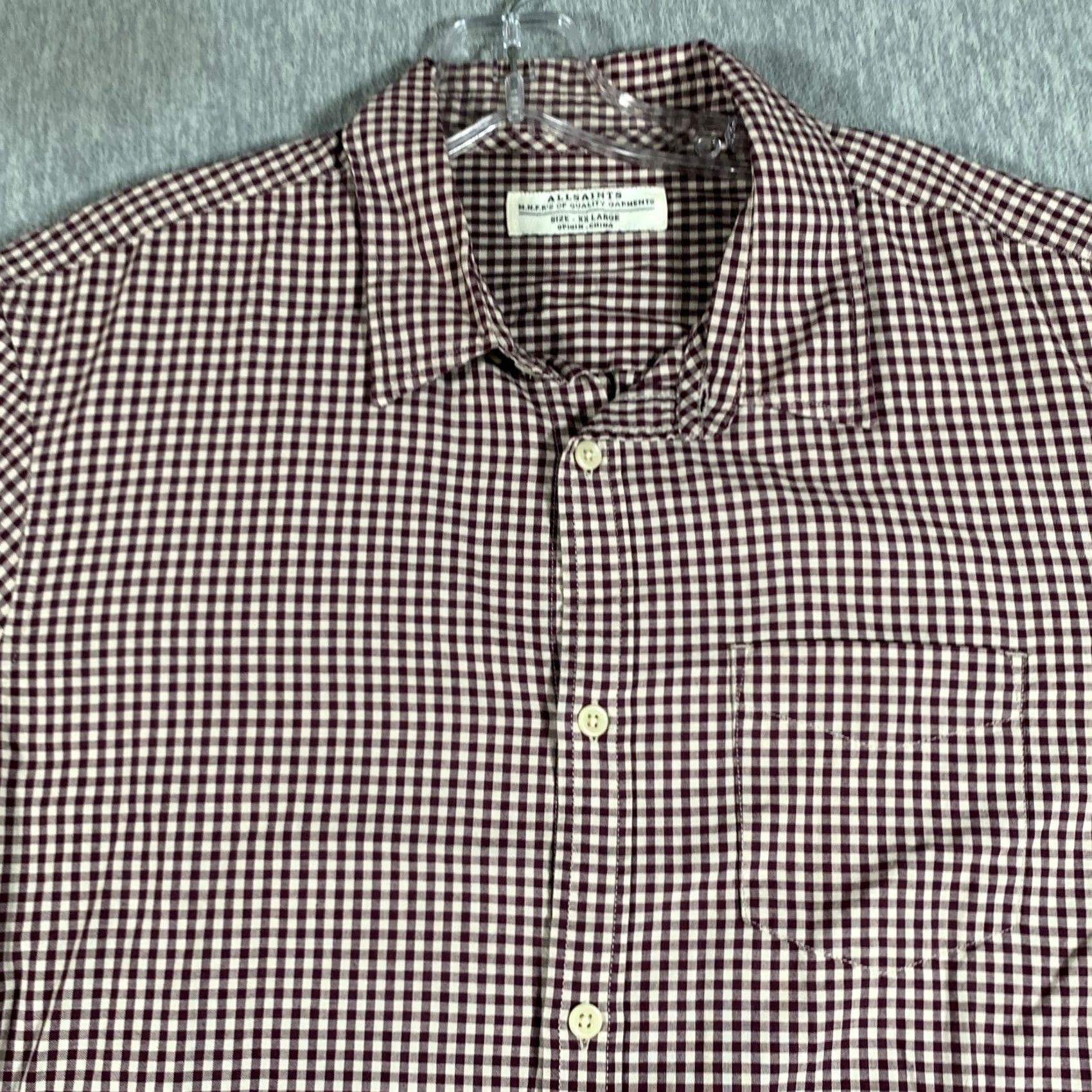 Allsaints AllSaints Shirt Mens 2XL Red Gingham Check Long Sleeve Button Front Casual Size US XXL / EU 58 / 5 - 6 Thumbnail