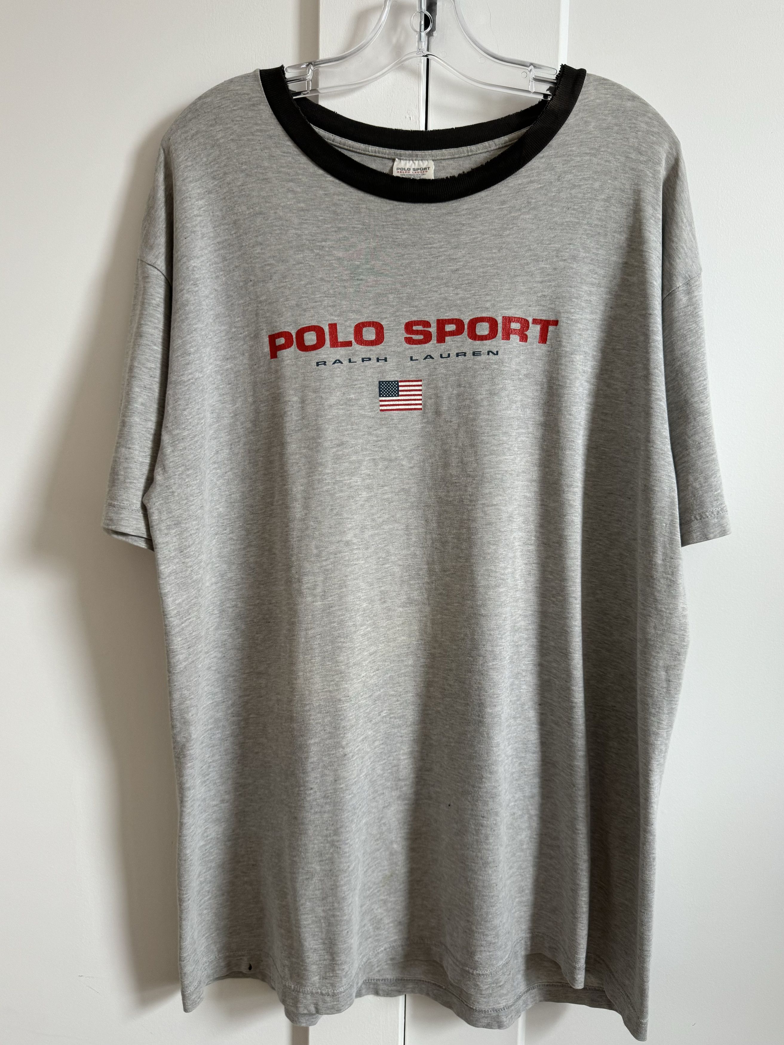 Polo Ralph Lauren Distressed Vintage Polo Ralph Lauren Grey Flag T-shirt Size US L / EU 52-54 / 3 - 1 Thumbnail