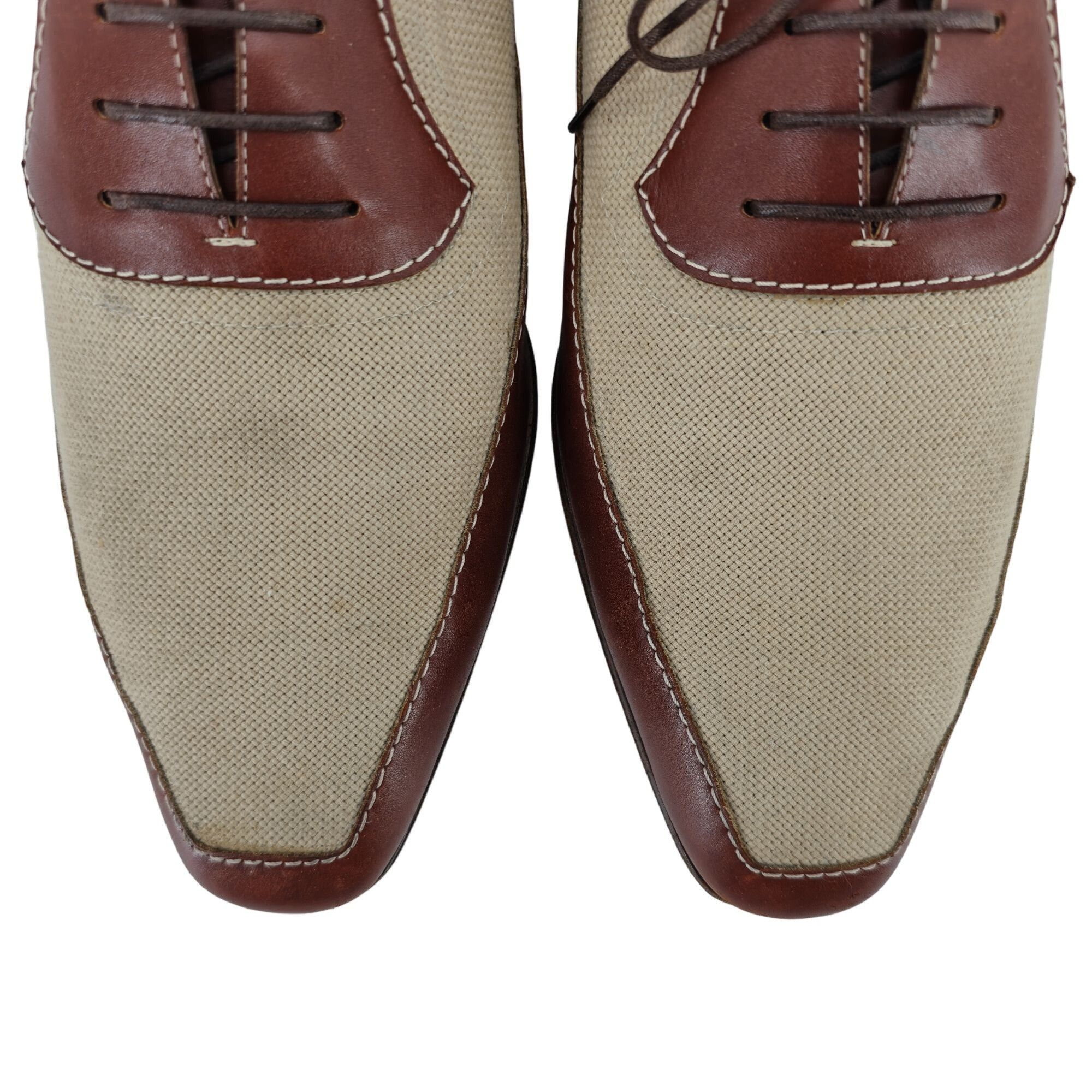 Testoni A. Testoni Italy Men 9 Dress Shoe Beige Brown Canvas Leather Size US 9 / EU 42 - 11 Thumbnail