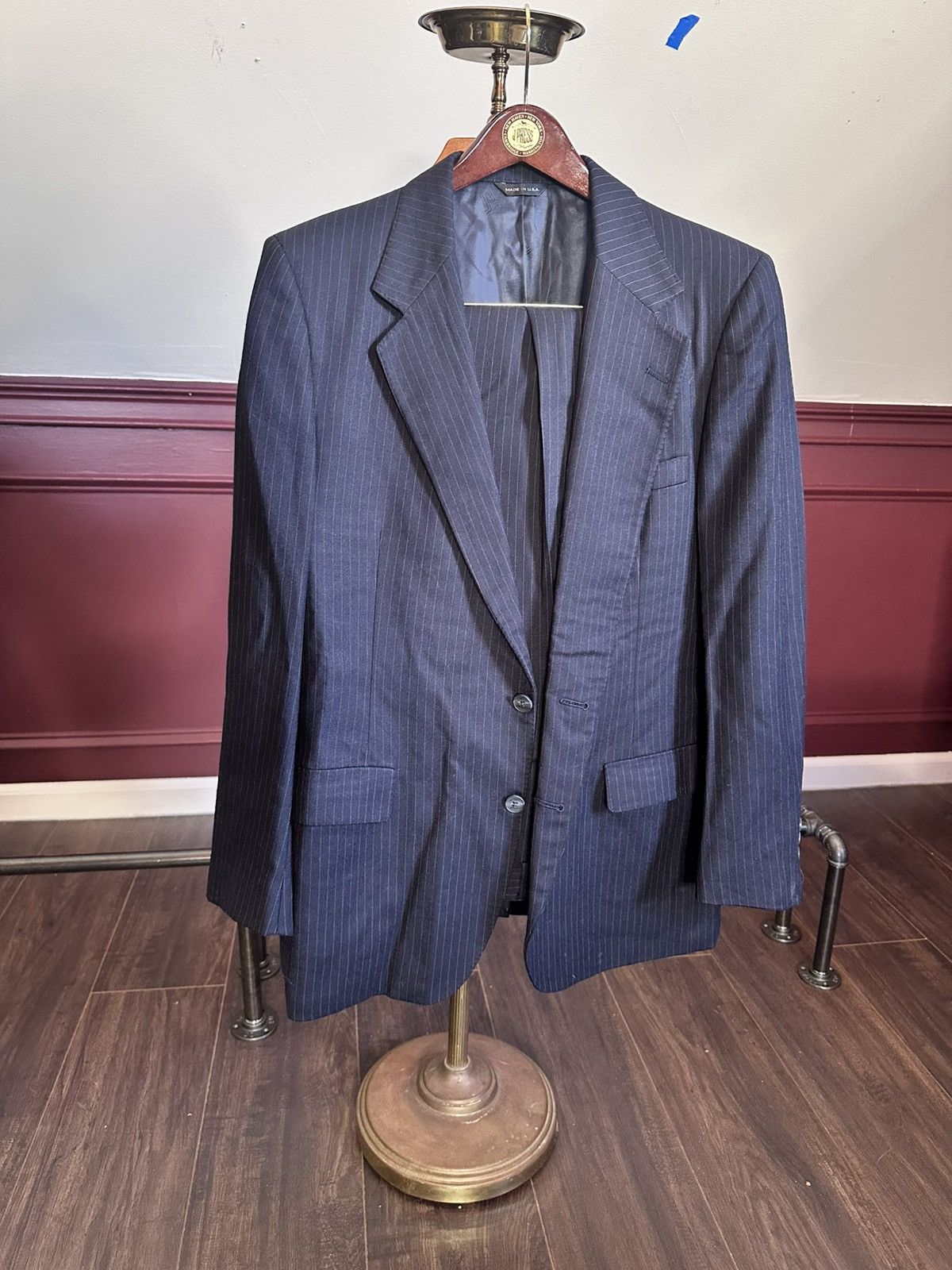 Lanvin Virgin wool navy pinstriped MiUSA mens 2pc suit Size 40S - 1 Thumbnail