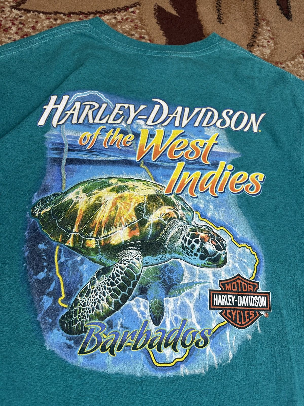 Band Tees × Harley Davidson × Vintage Vintage Harley Davidson t-shirt teal rare Barbados M/L Size US L / EU 52-54 / 3 - 2 Thumbnail