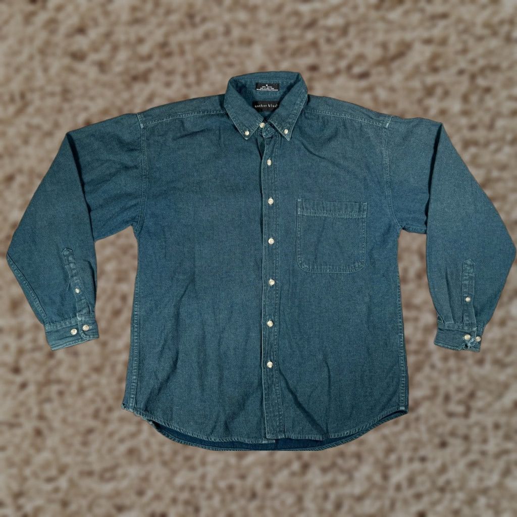Anchor Blue Anchor Blue Denim Shirt Mens Medium Chambray Button-Up with Pockets 100% Cotton Vintage 90s Style Mens Apparel Size US M / EU 48-50 / 2 - 1 Thumbnail