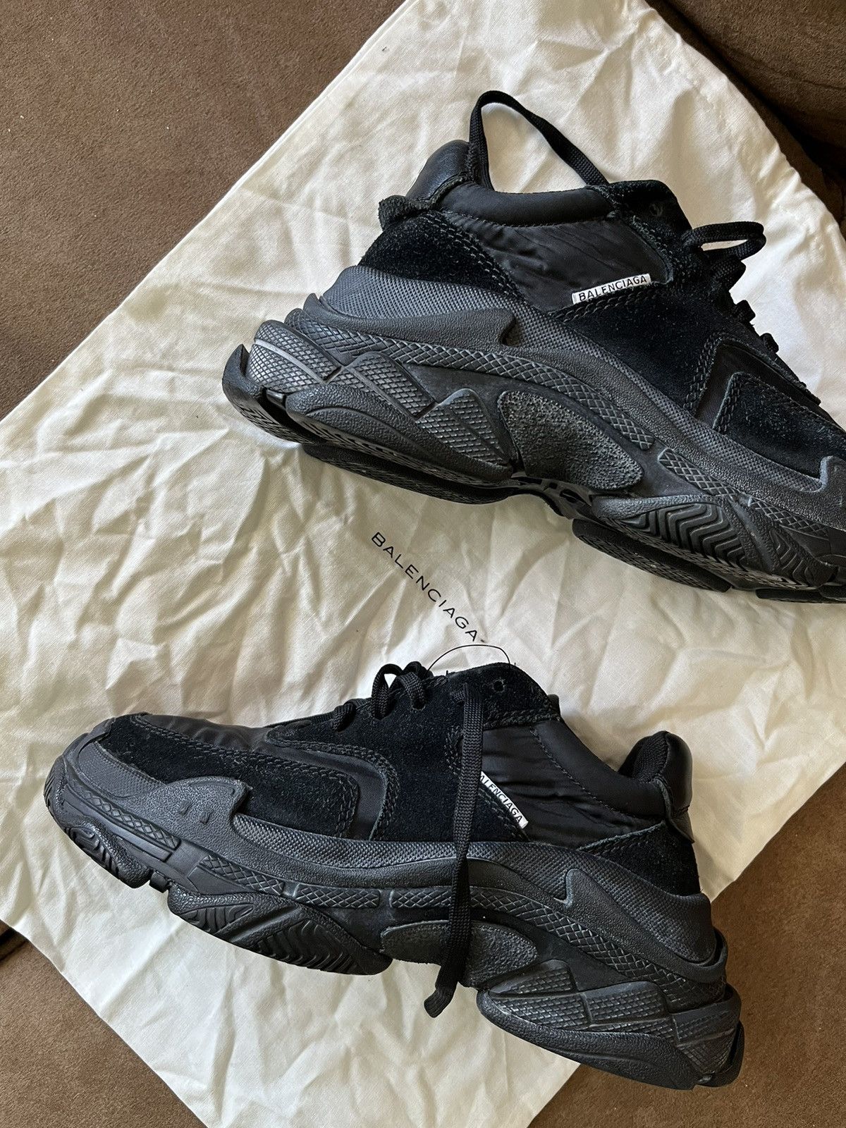 Balenciaga BALENCIAGA Triple S Black Suede Nylon Speed Flat Trainers Size US 5 / IT 35 - 8 Thumbnail