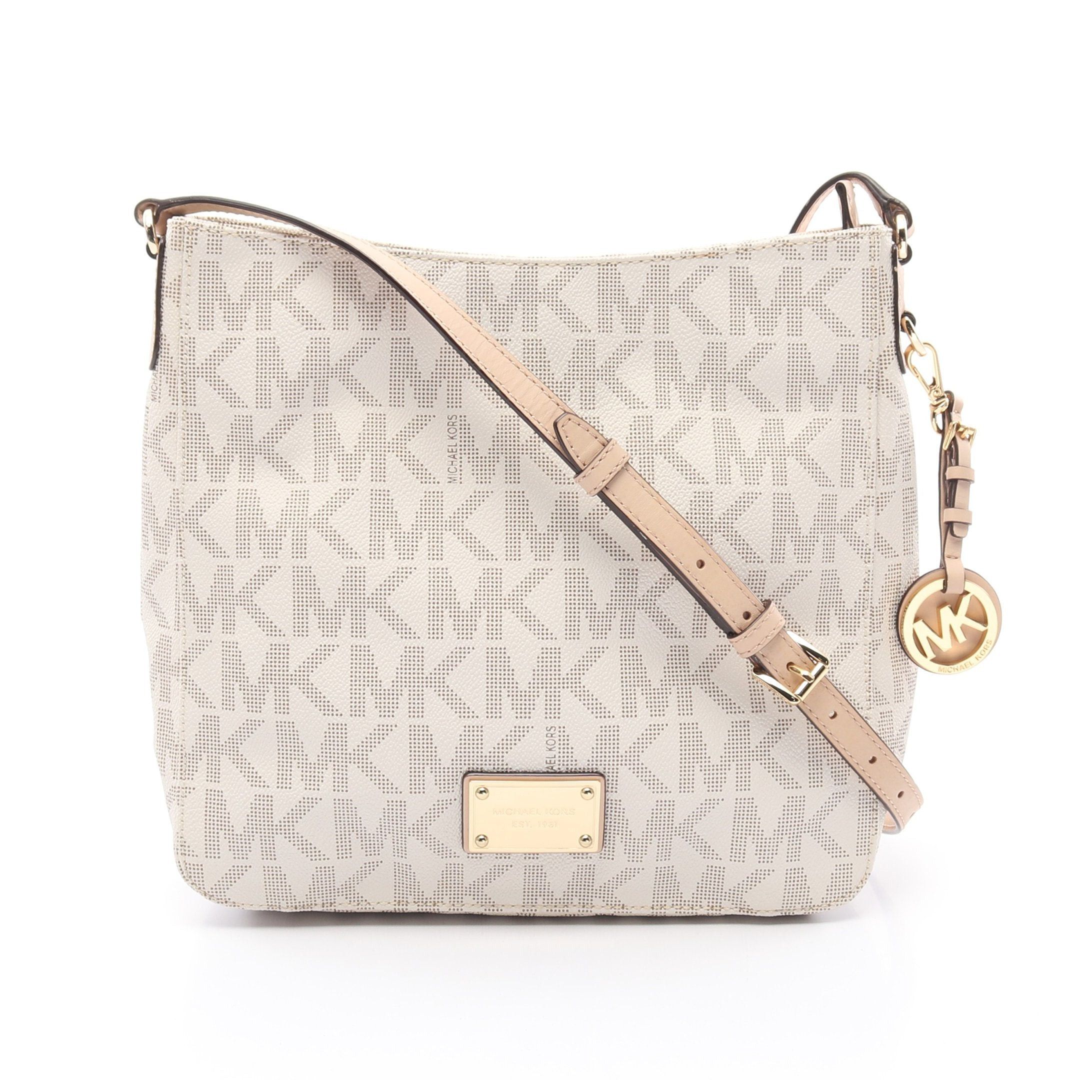 Michael Kors Jet Set Travel Large Logo Messenger Shoulder Bag Leather Off White in Neutrals, Women's