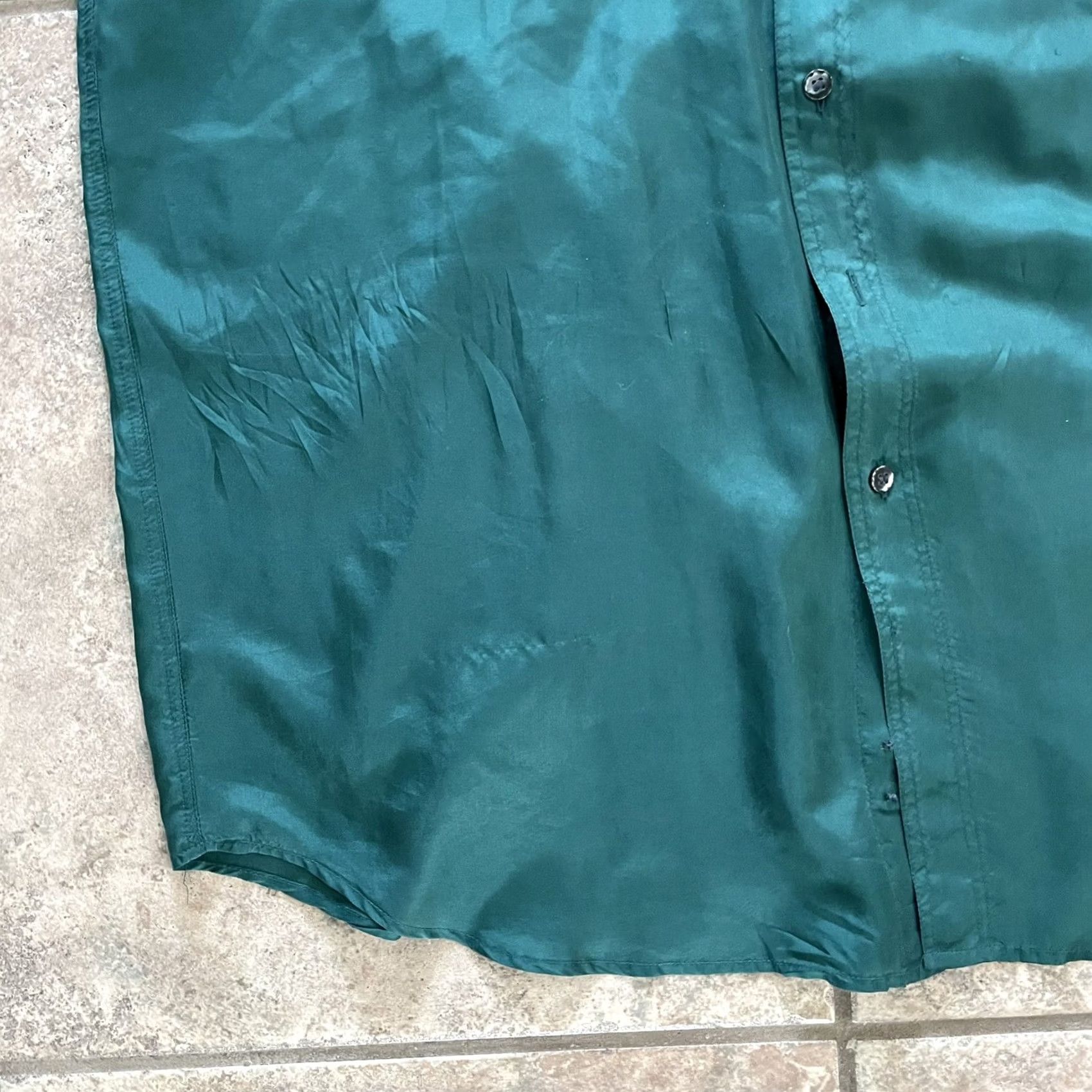Vintage Expressions 100% silk green button-up mens L Shirt Men Green Silk Short Sleeve Button-Up Size US L / EU 52-54 / 3 - 4 Thumbnail