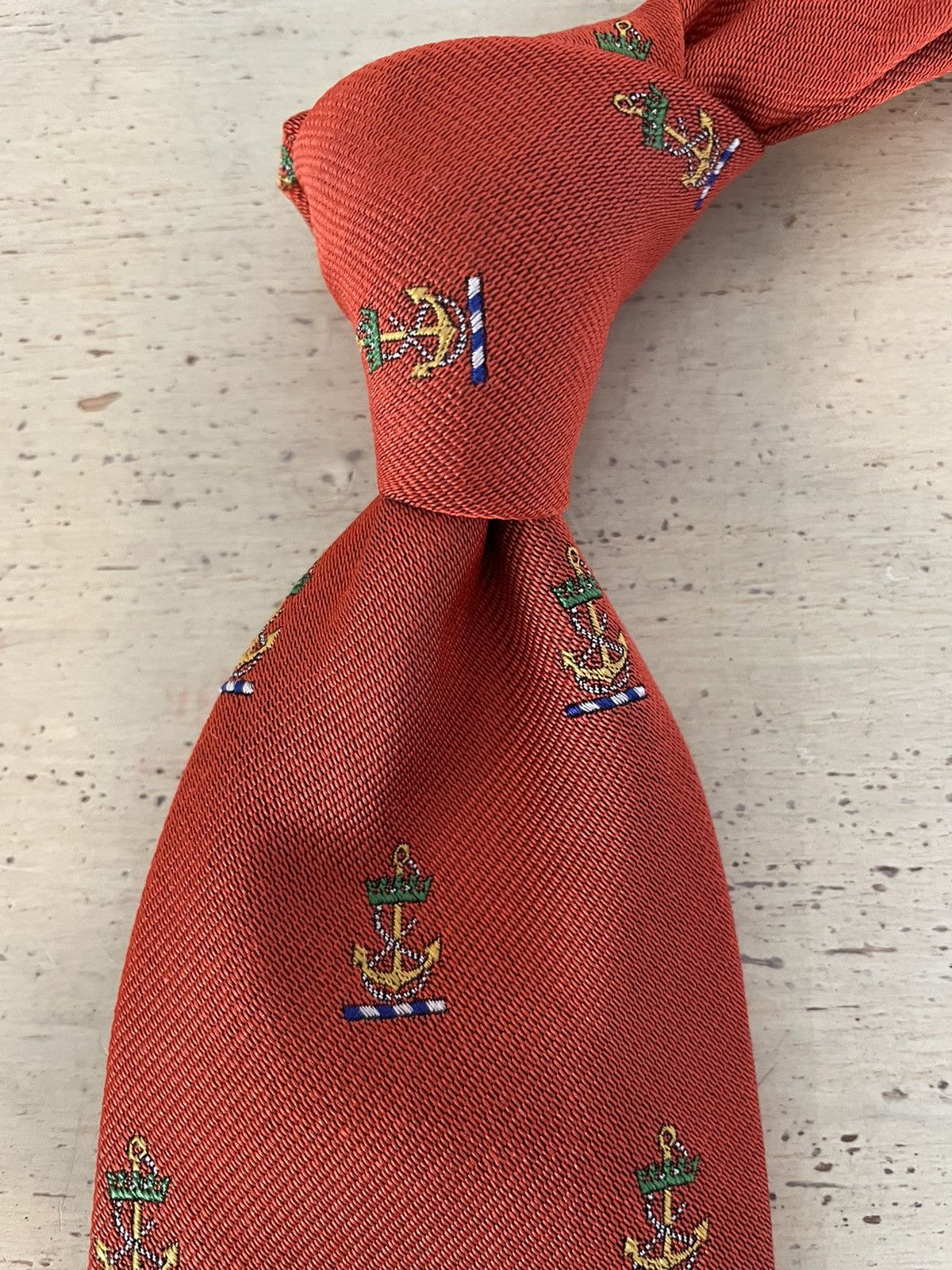 Polo Ralph Lauren × Vintage Spaced Anchors Print Jacquard Silk Tie Size ONE SIZE - 4 Thumbnail
