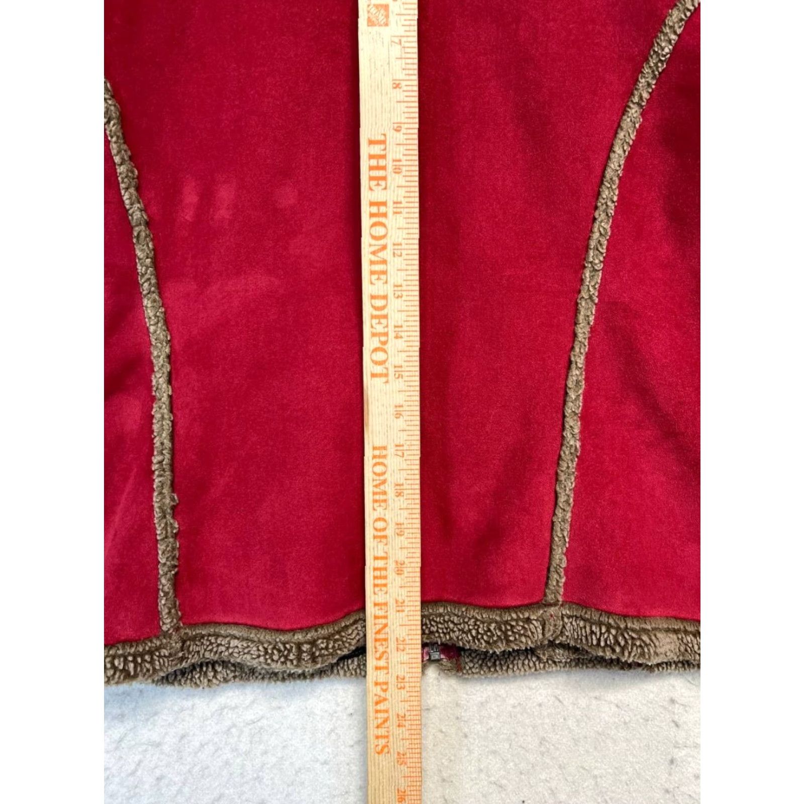 Vintage L.L.Bean Womens M Suede Feel Sherpa Lined Full Zip Jacket Embroidered Detail Red Shirt Size M / US 6-8 / IT 42-44 - 3 Thumbnail