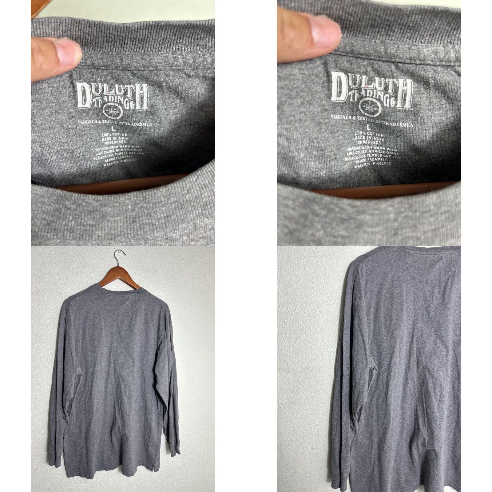 Vintage Duluth Mens Large Long Sleeve T-Shirt Gray 100% Cotton Workwear Size US L / EU 52-54 / 3 - 8 Thumbnail