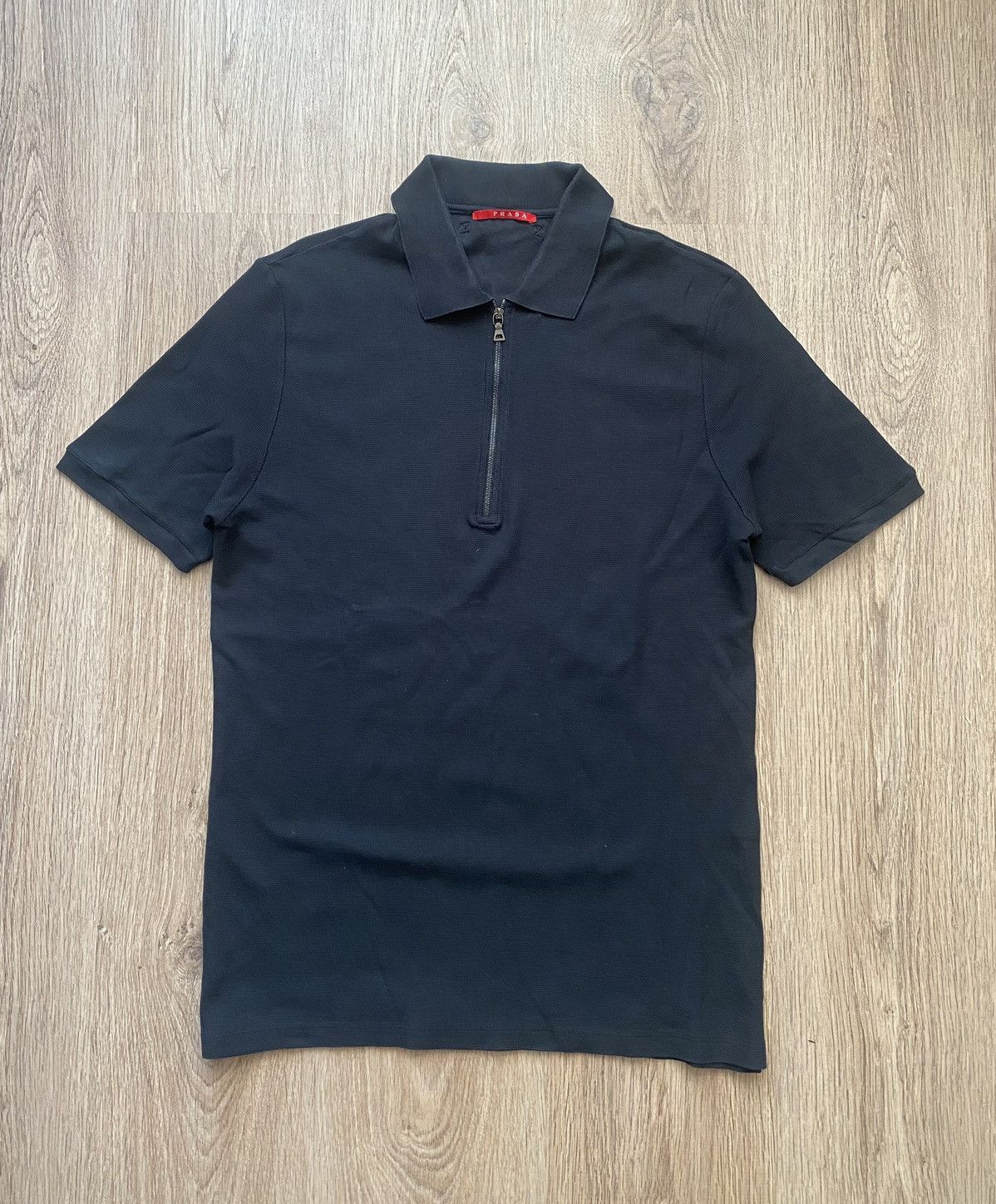 Image of Prada Sport Knit Black Short Sleeve Zip Polo Shirt Xlarge, Men's