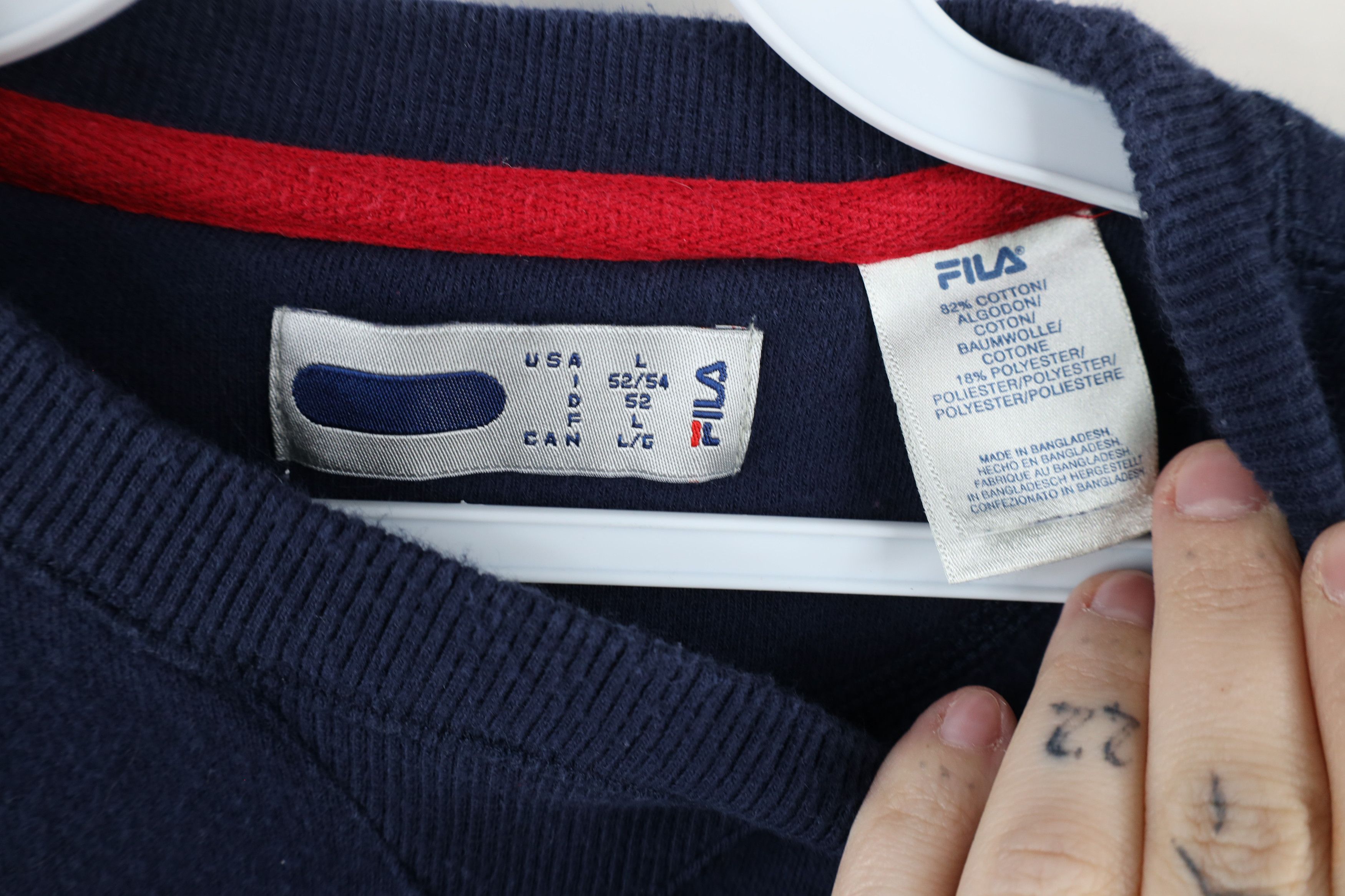 Fila × Vintage Vintage 90s Fila Box Logo Crewneck Sweatshirt Navy Blue Size US L / EU 52-54 / 3 - 5 Thumbnail