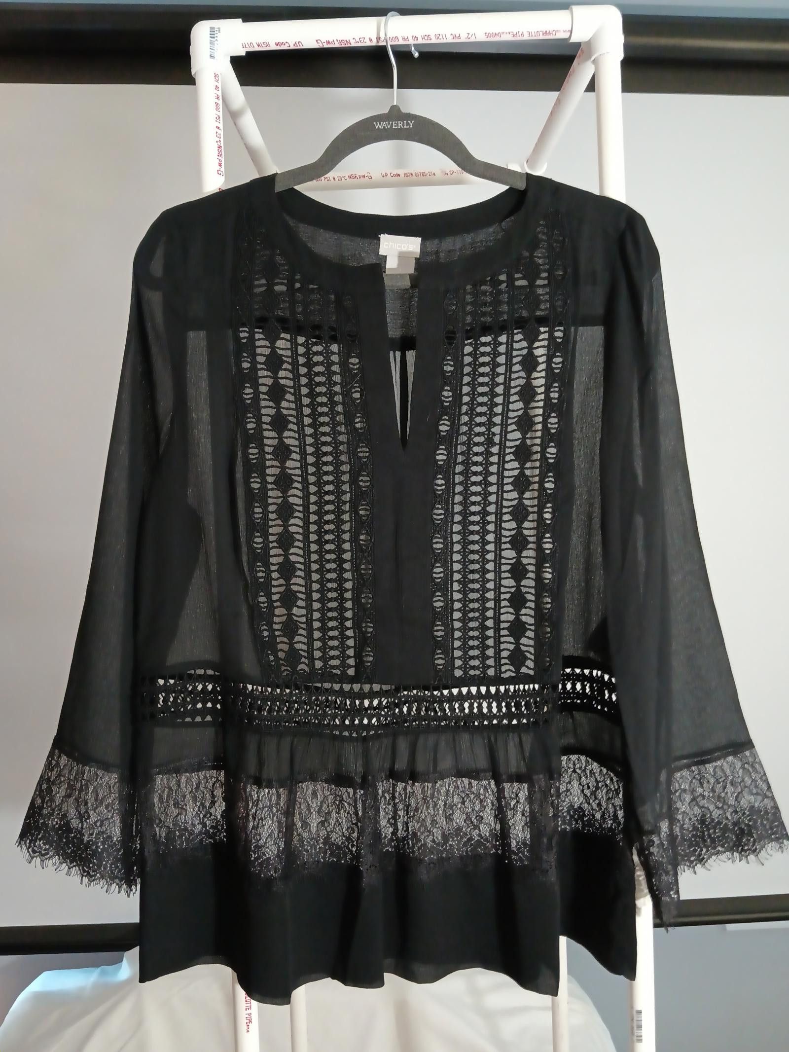 Chicos Chico's Black Sheer Lattice Blouse – Size 1 Size ONE SIZE - 1 Thumbnail