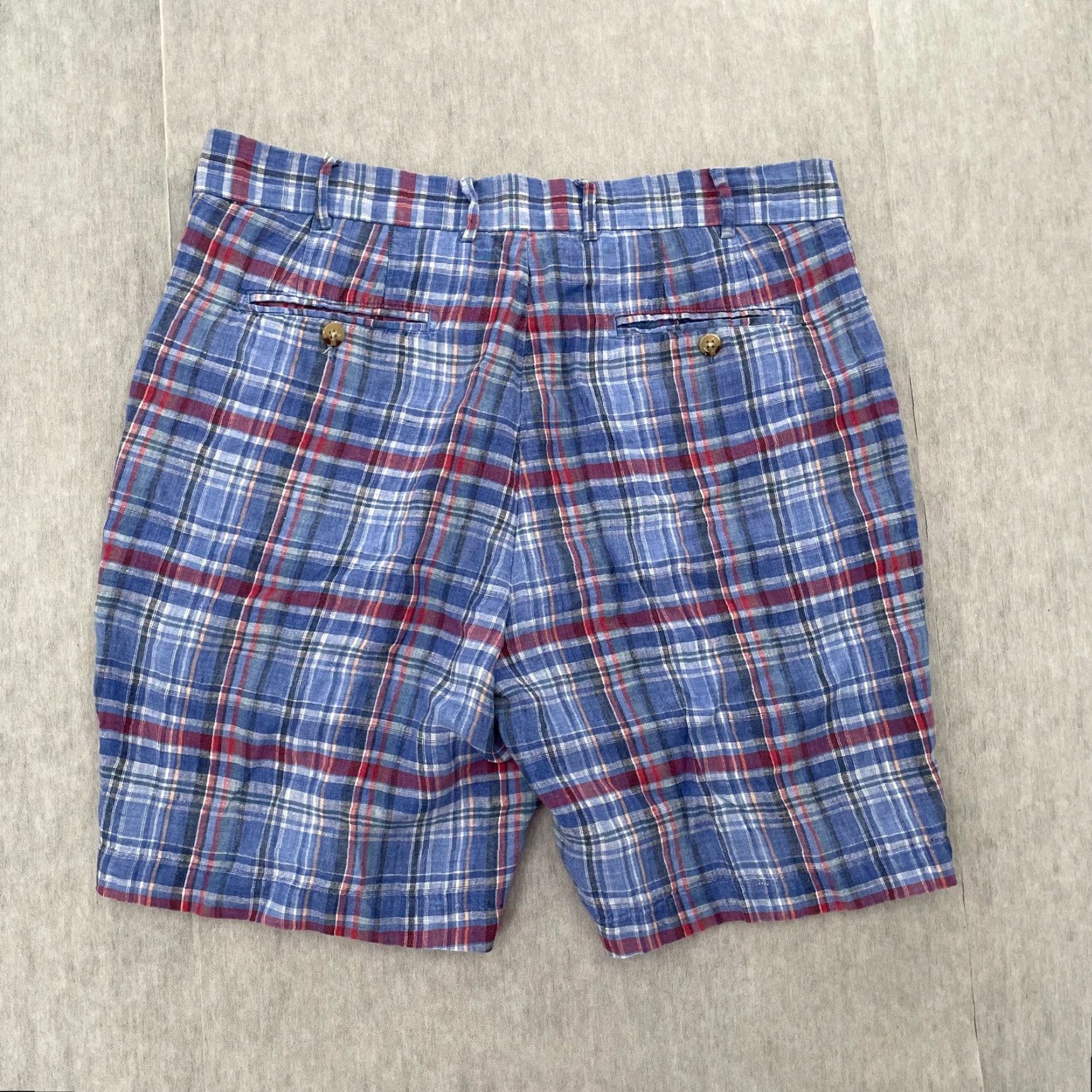 Peter Millar Peter Millar Shorts Mens 34 Blue Plaid Linen Crown Sport Golf Chino Size US 34 / EU 50 - 2 Thumbnail
