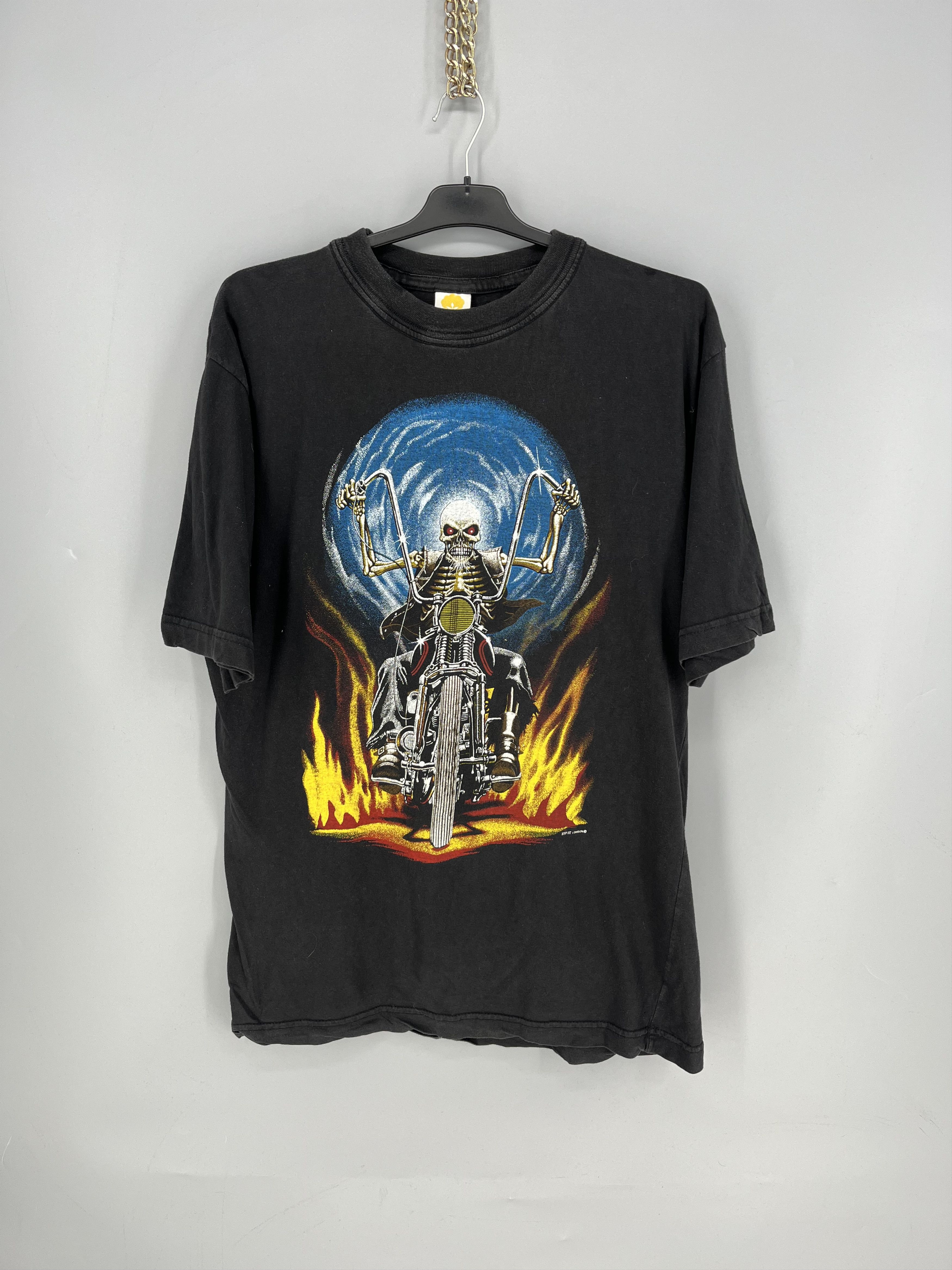 Vintage Vintage Zip It London Skull Motorcycle Graphic T-Shirt Size US XL / EU 56 / 4 - 1 Thumbnail