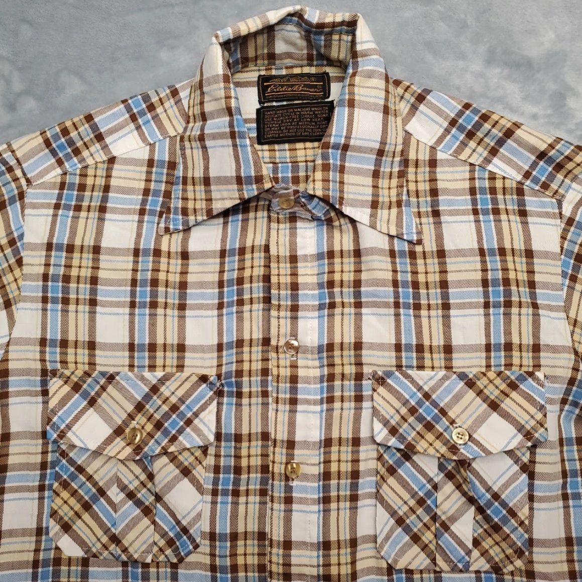 Eddie Bauer VINTAGE Eddie Bauer Shirt Mens M Blue Brown Plaid Brushed Twill 70s Retro Short Sleeve Button-Up Casual Mens Size US M / EU 48-50 / 2 - 3 Thumbnail