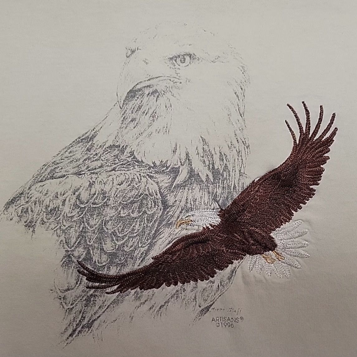 Vintage VTG Nature Shirt Adult L White Embroidered Bald Eagle Single Stitch Made in USA Shirt Mens White Bald Eagle 90s USA Vintage Size US L / EU 52-54 / 3 - 4 Thumbnail
