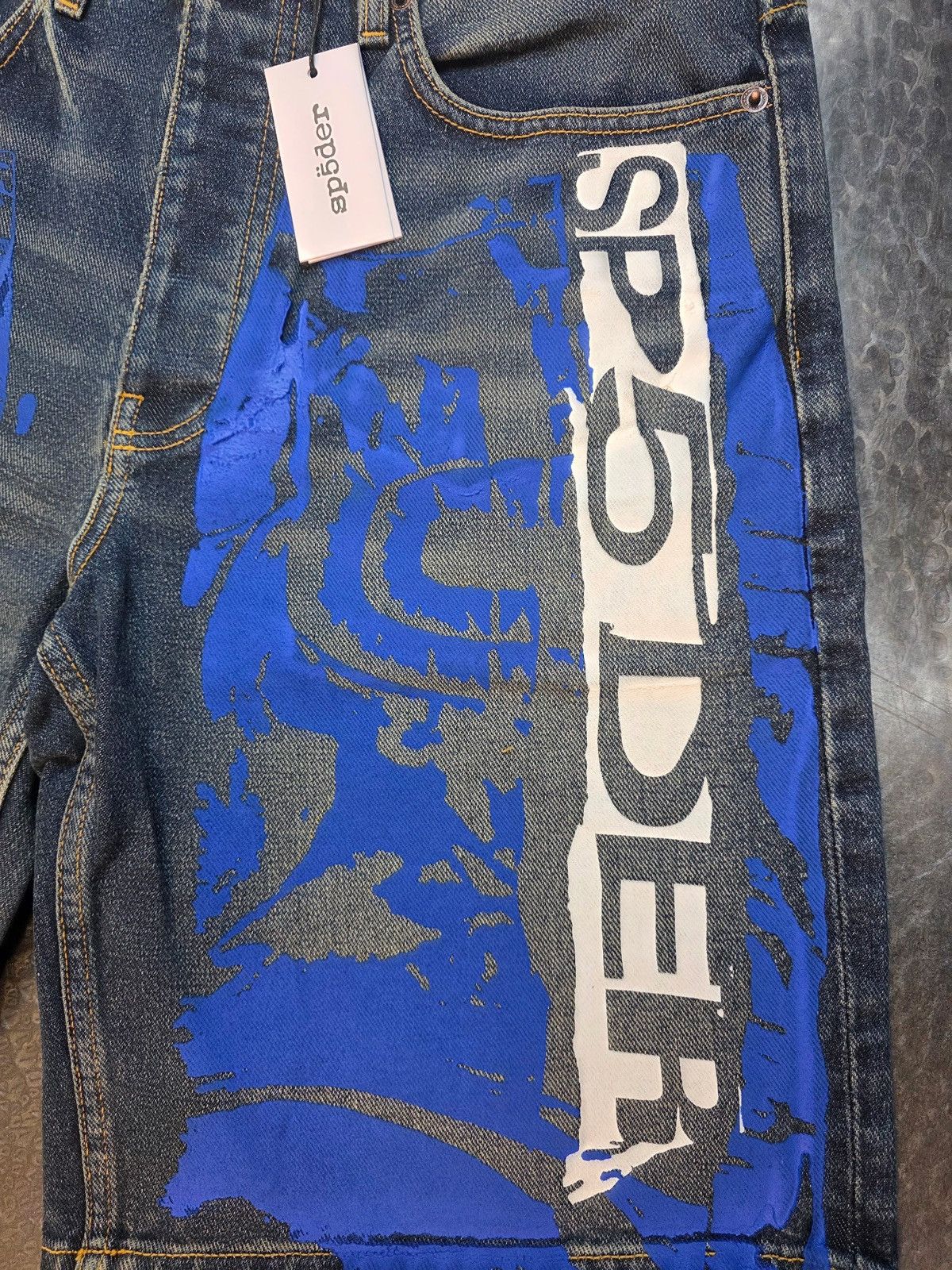 Sp5der Sp5der Indigo Beluga Denim Shorts Size US 30 / EU 46 - 2 Thumbnail