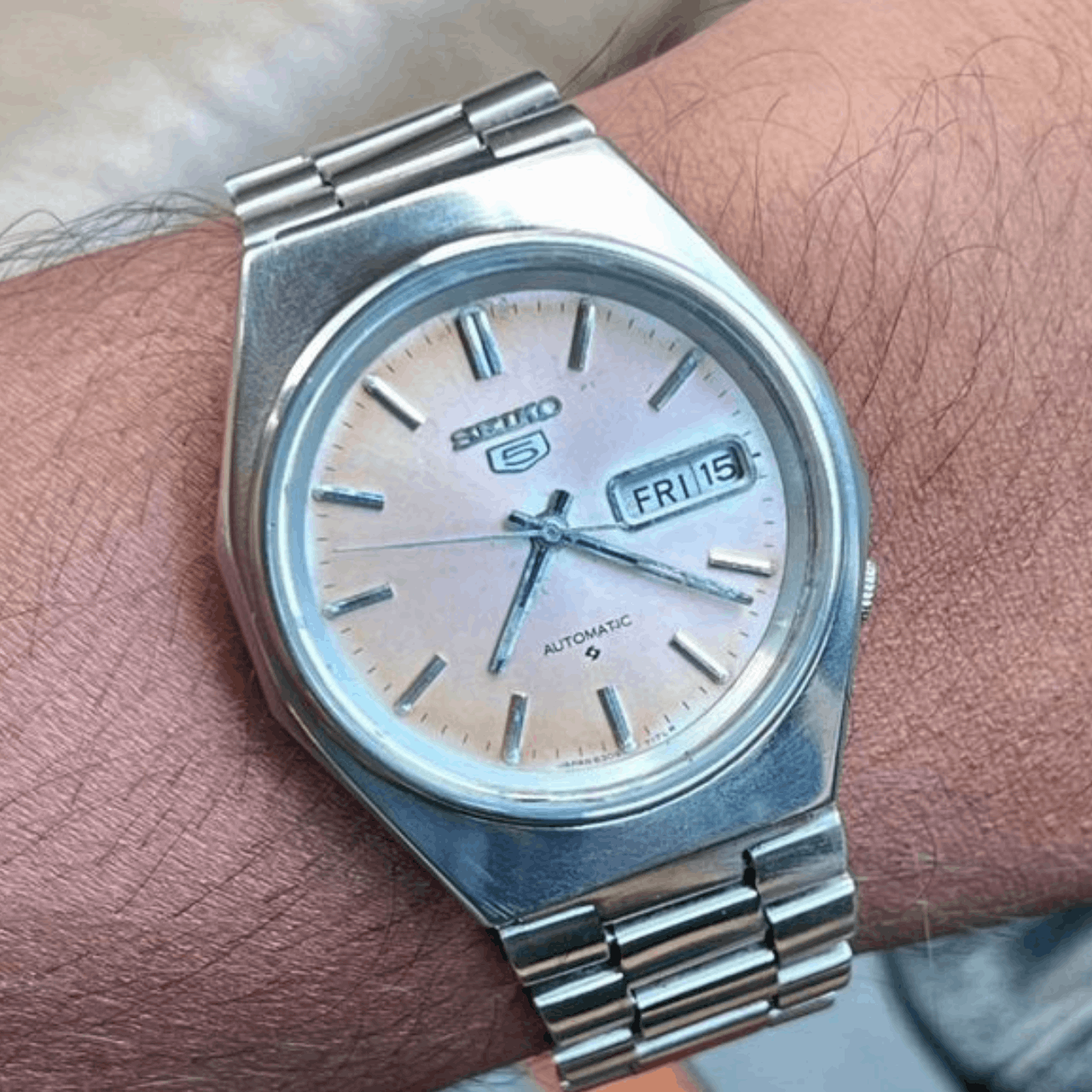 image of Seiko 5 6309 Japan Men Watch Salmon Pink Gents Gift