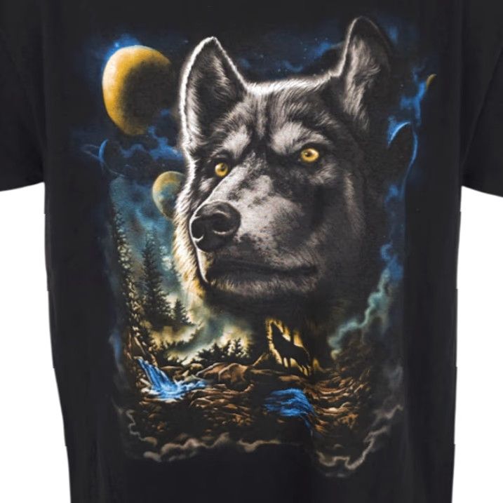 Vintage DOM Howling Wolves T Shirt Mens Large Black Nature Animal Tee Wolf Moon Crew Neck Short Sleeve Cotton Tee Size US L / EU 52-54 / 3 - 2 Thumbnail