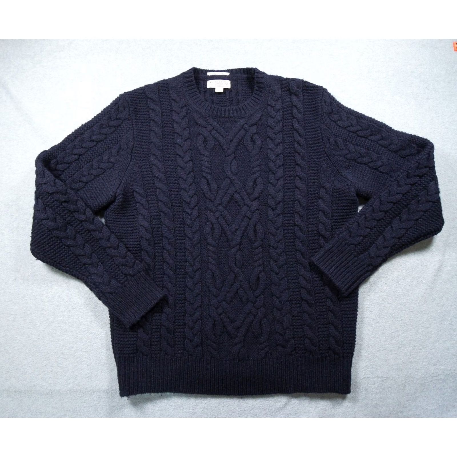 Wallace & Barnes Wallace & Barnes Sweater Mens Medium Blue Cable Knit Wool Fisherman Pullover Crew Neck Knitted Knit Solid Size US M / EU 48-50 / 2 - 2 Thumbnail