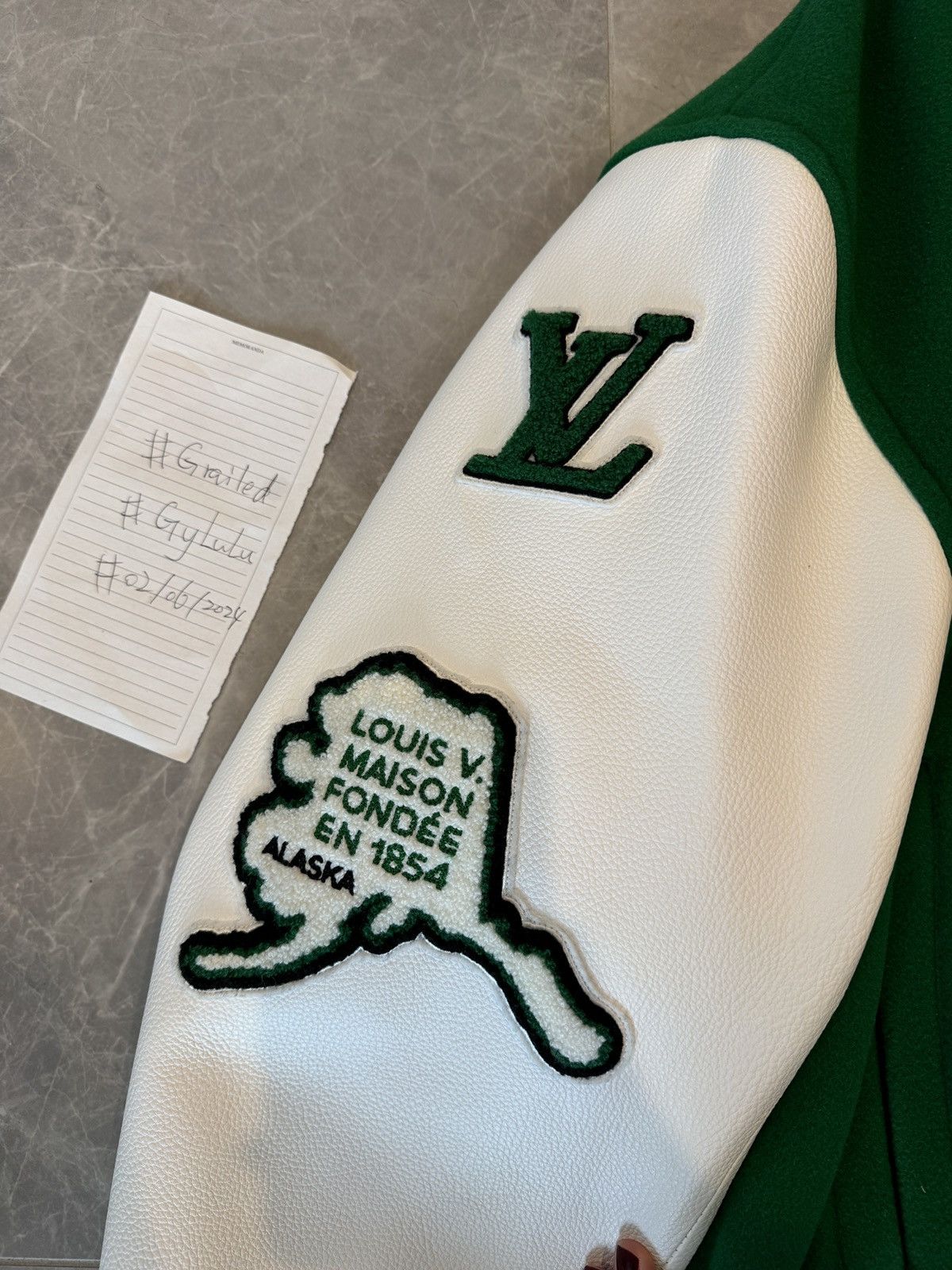 Louis Vuitton Louis Vuitton Green & White Varsity Leather Jacket Size US L / EU 52-54 / 3 - 7 Thumbnail