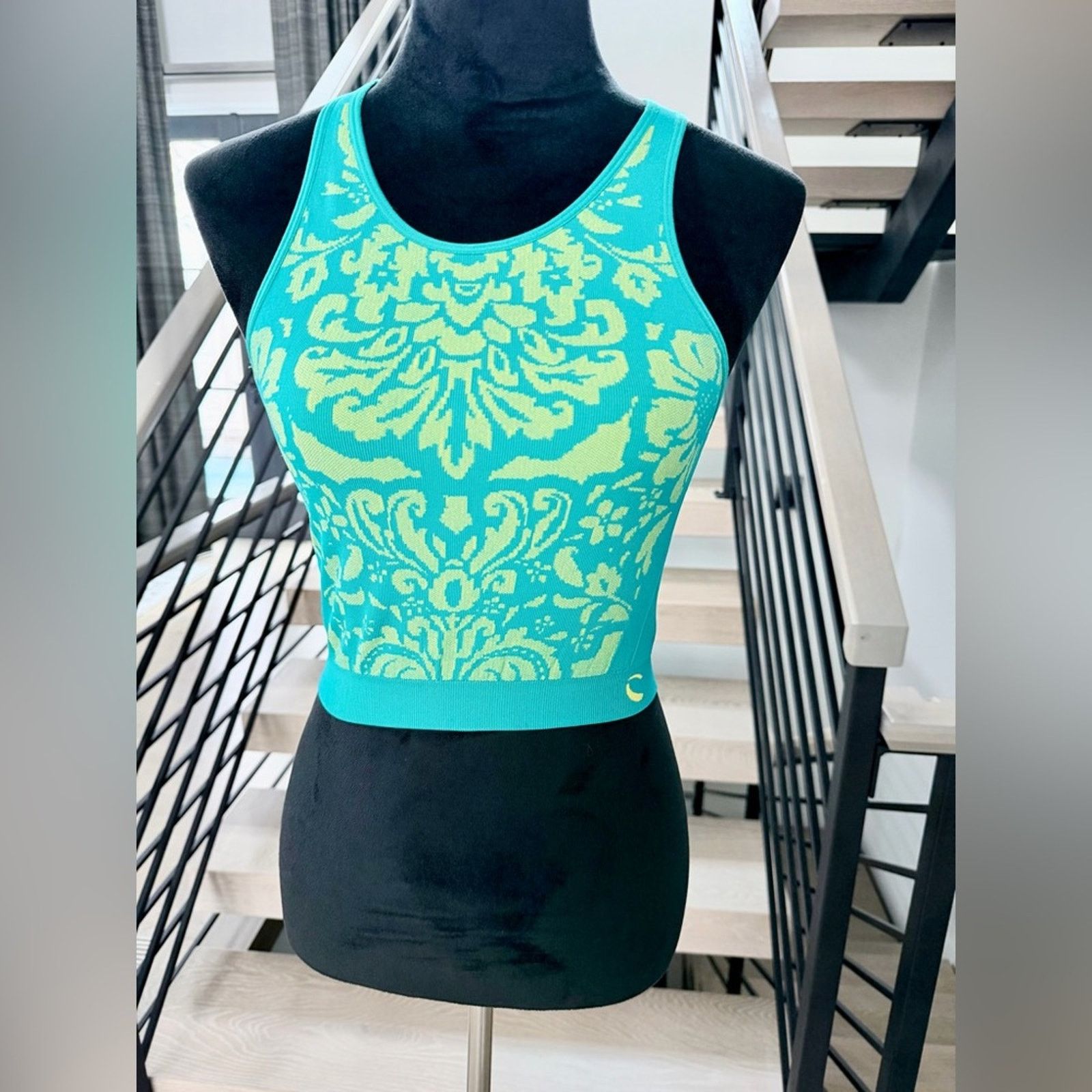 Other New Y2K Athletic Gym Casual Teal Yellow Patterned Crop Top Size S / US 4 / IT 40 - 1 Thumbnail