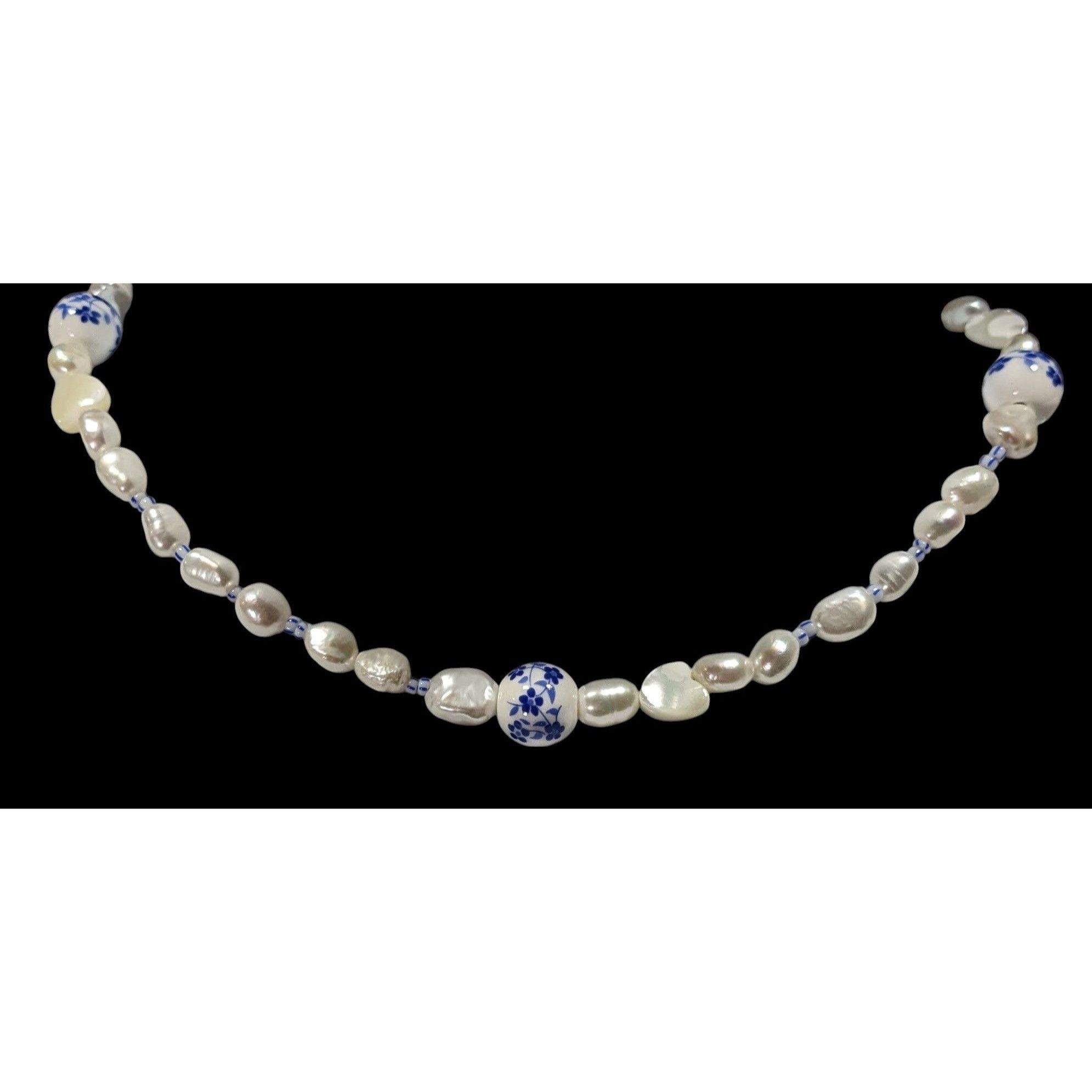 Other Elegant Freshwater Pearl And Porcelain Floral Beaded Necklac Size ONE SIZE - 4 Thumbnail