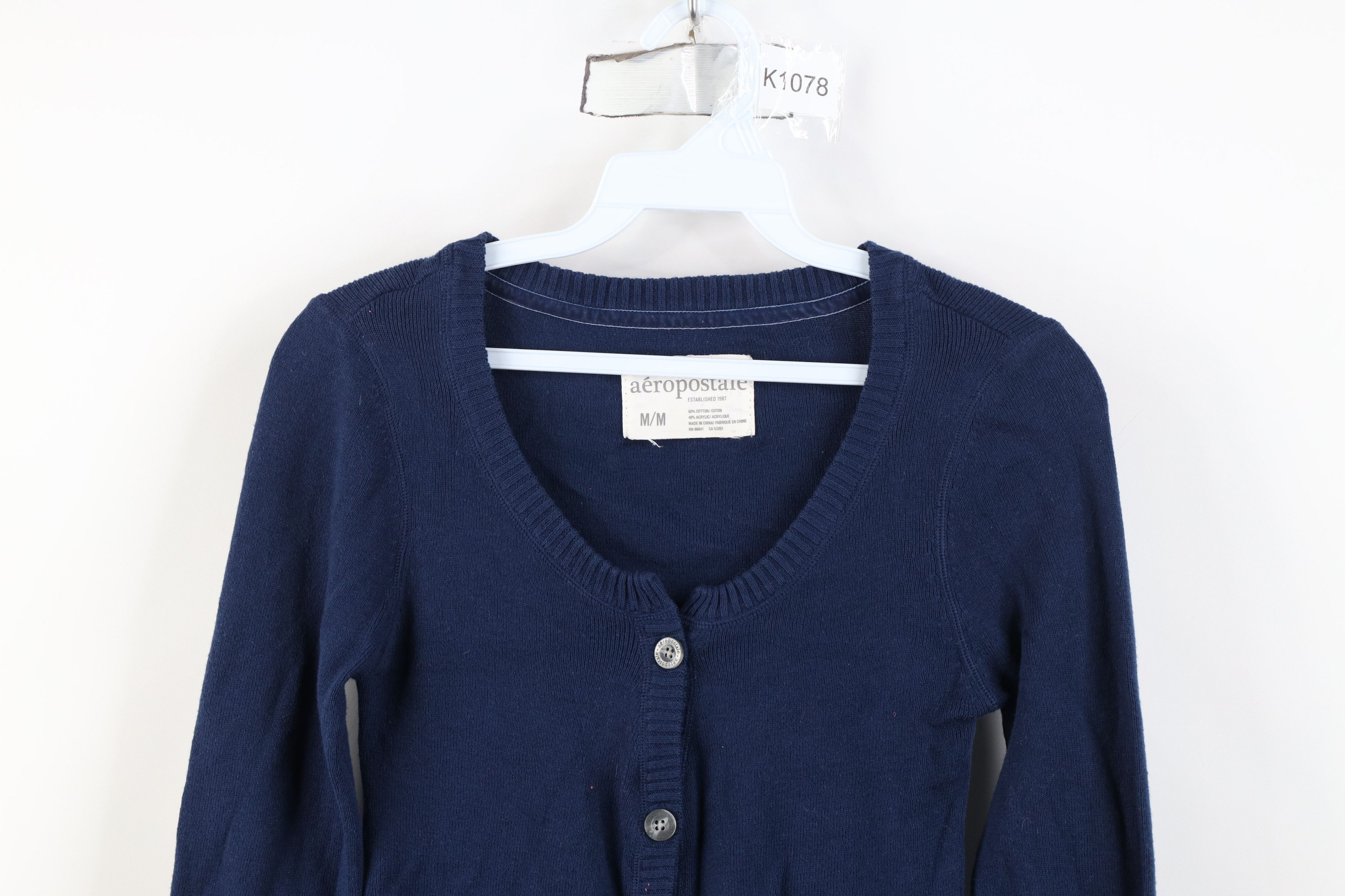 Aeropostale Vintage 90s Y2K Aeropostale Cropped Cardigan Sweater Blue Size M / US 6-8 / IT 42-44 - 2 Thumbnail