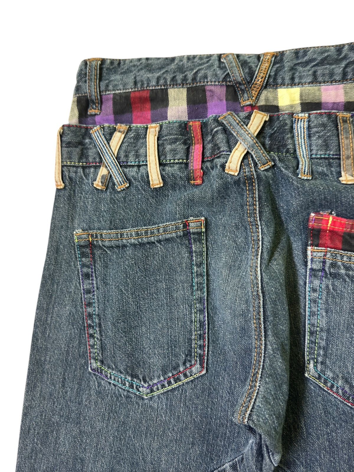 Hysteric Glamour × Japanese Brand × Seditionaries DOUBLE WAIST TARTAN PLAID UNIQUE GRAPHIC DENIM PANTS Size US 27 - 16 Thumbnail