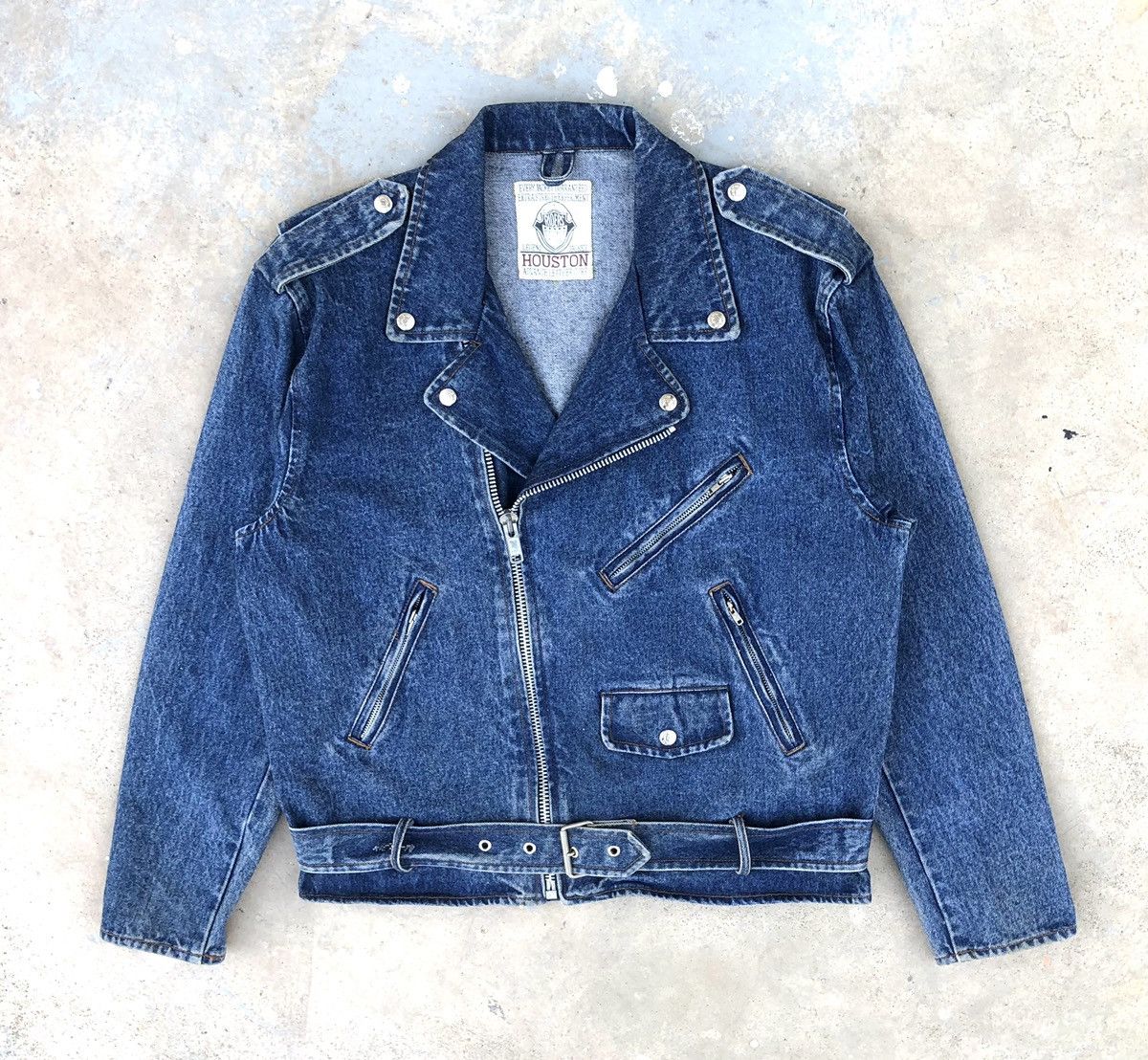 Vintage Vintage Houston Double Collar Riders Motorcycle Denim Jacket Size US M / EU 48-50 / 2 - 7 Thumbnail