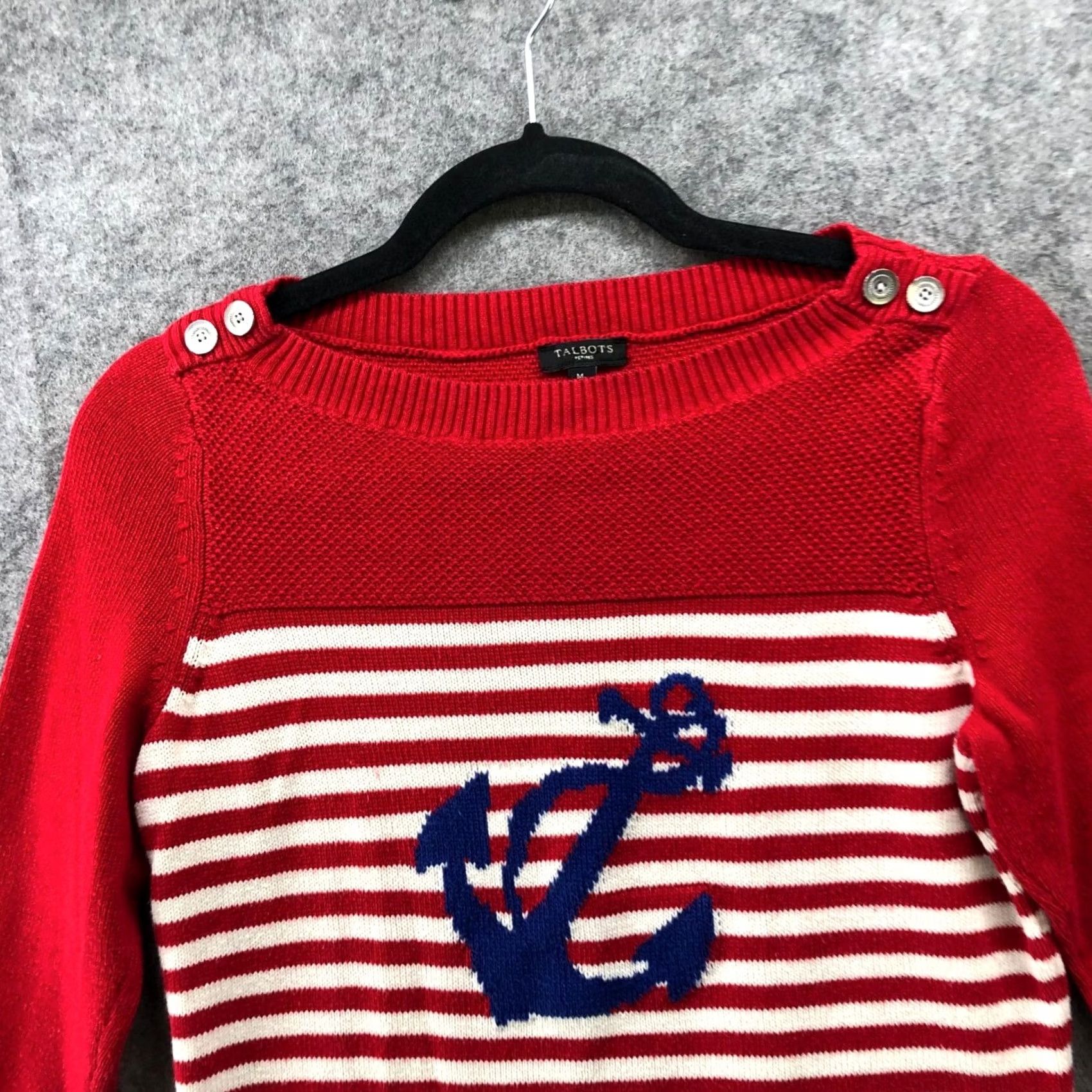 Talbots VINTAGE Talbots Boat Neck Sweater Womens MP Red Striped Nautical Sailor Anchor Pullover Knit Shirt Size M / US 6-8 / IT 42-44 - 3 Thumbnail