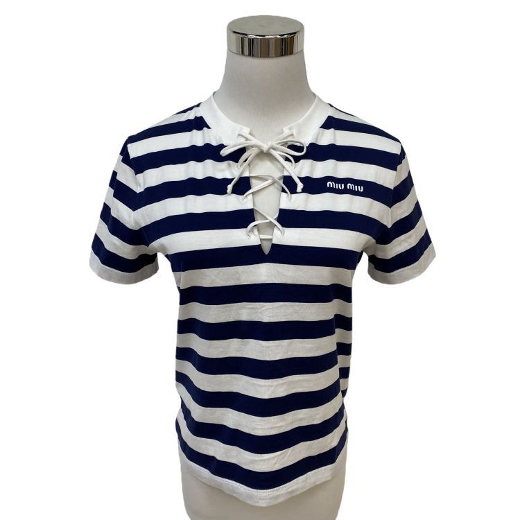 Miu Miu Miu Miu Striped Lace-Up T-Shirt Size M Size M / US 6-8 / IT 42-44 - 1 Thumbnail