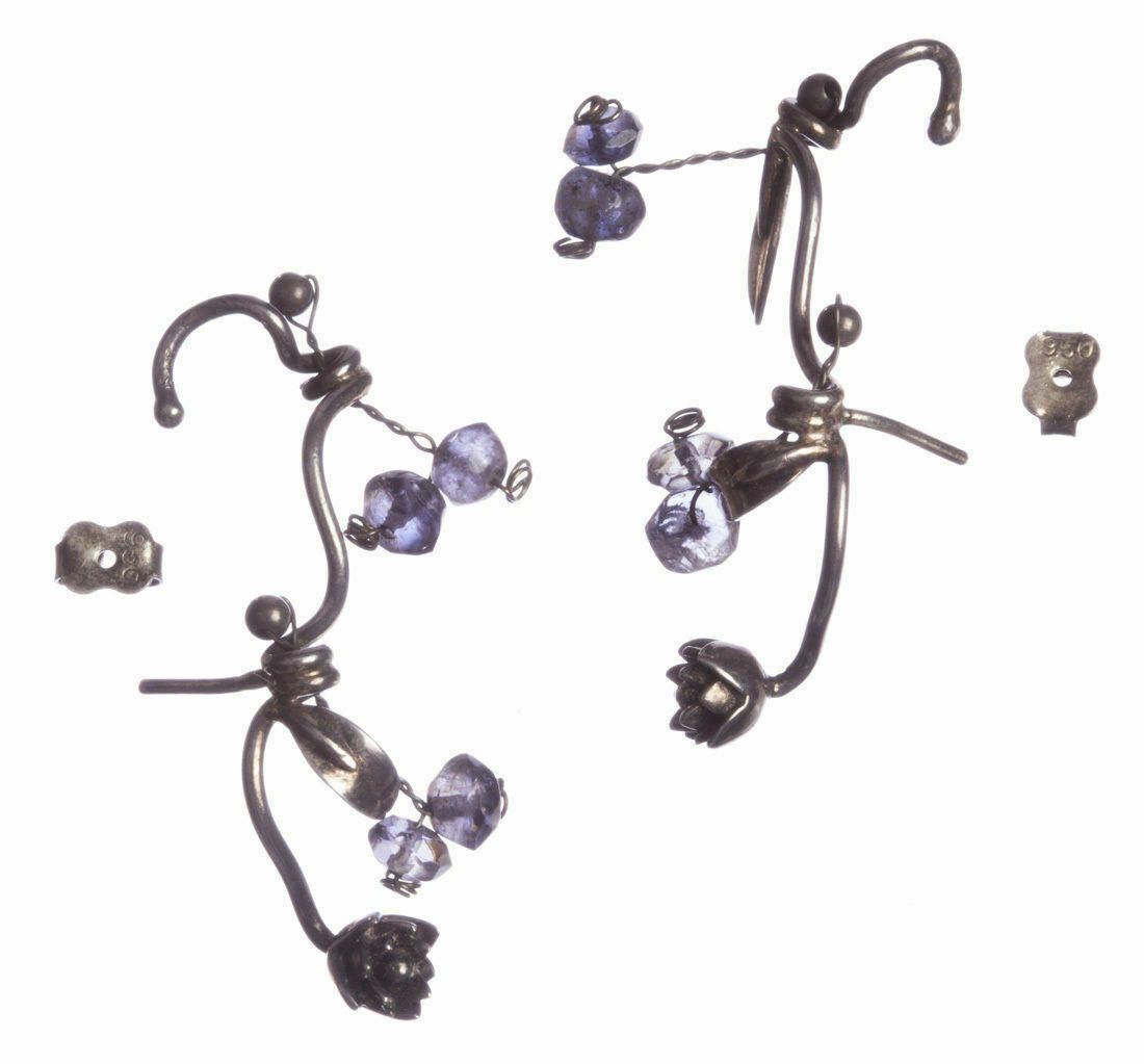 Handmade Handmade Sterling Silver Iolite Bead Cuff Earrings Size ONE SIZE - 4 Thumbnail