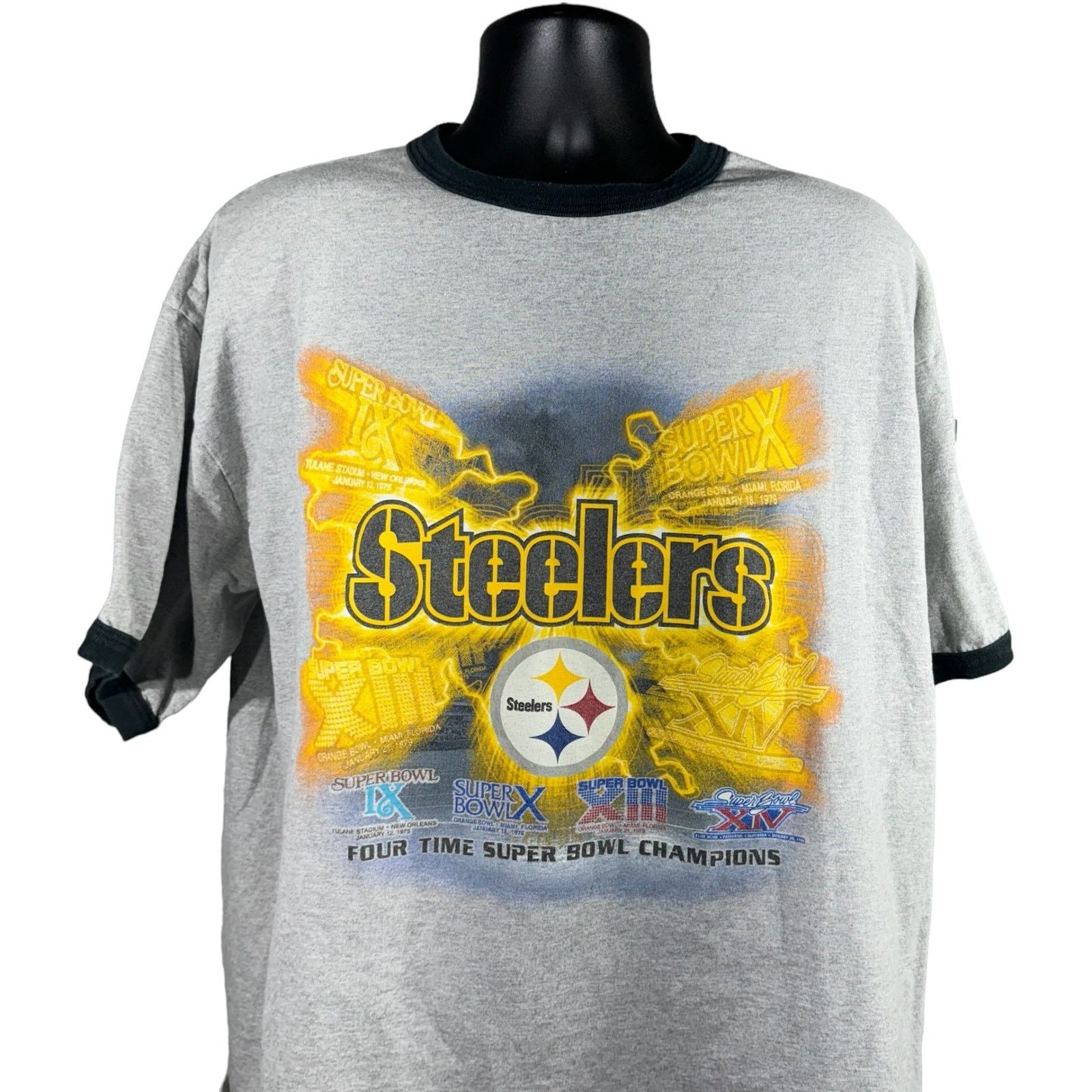 Vintage Vintage Steelers Four Time Super Bowl Champions Ringer Tee Size US XL / EU 56 / 4 - 2 Thumbnail
