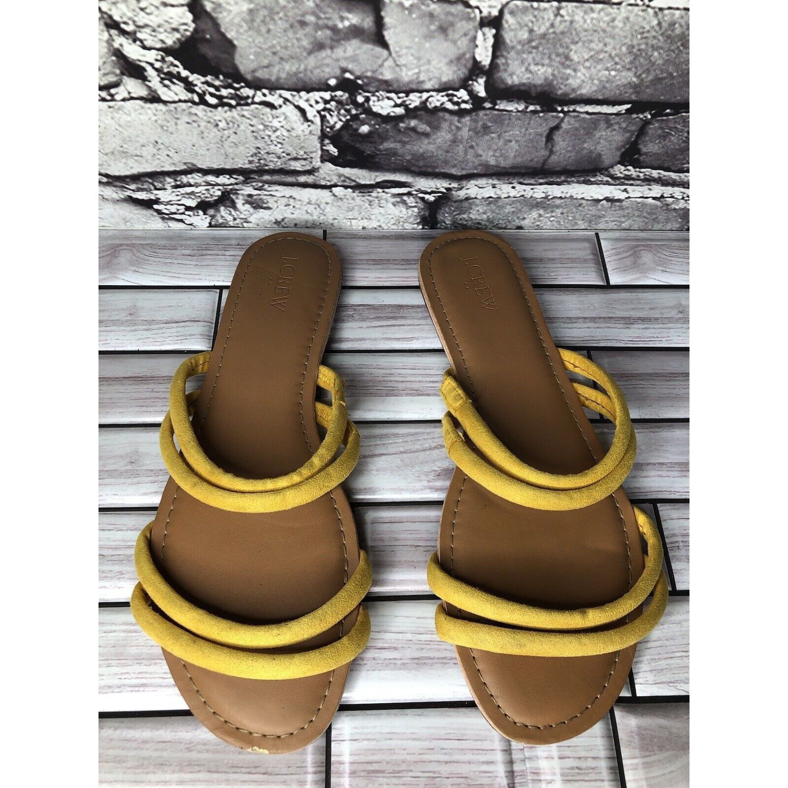 J.Crew J. Crew Factory Seaside Yellow Suede Double Strap Slides San Size US 9 / IT 39 - 9 Thumbnail