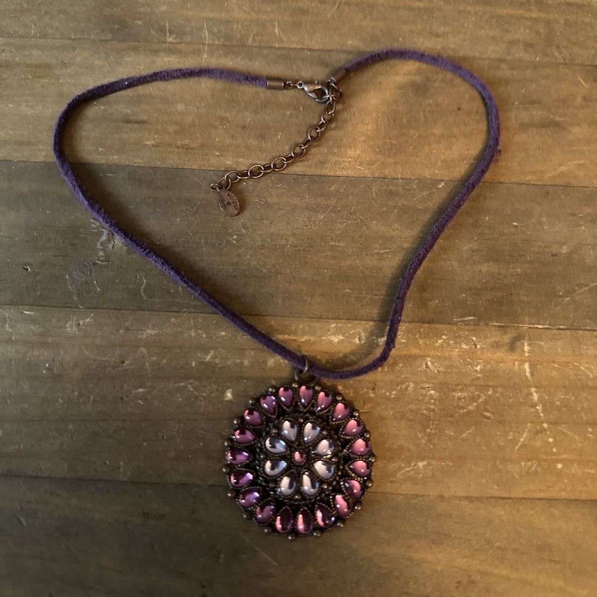 Vintage Vintage Robert Rose gemstone medallion pendant cord necklace Size ONE SIZE - 2 Thumbnail