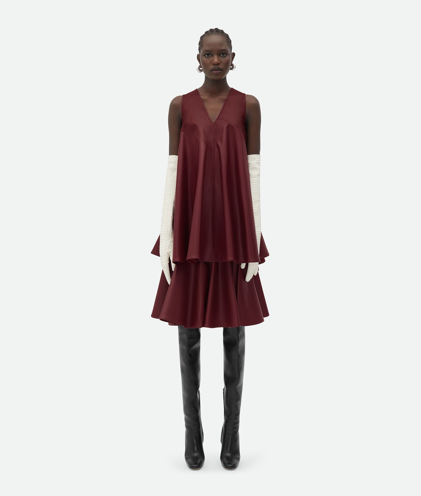 Bottega Veneta o1n1vont1224 Leather A-Line Dress in Pomegranate Size S / US 4 / IT 40 - 1 Thumbnail