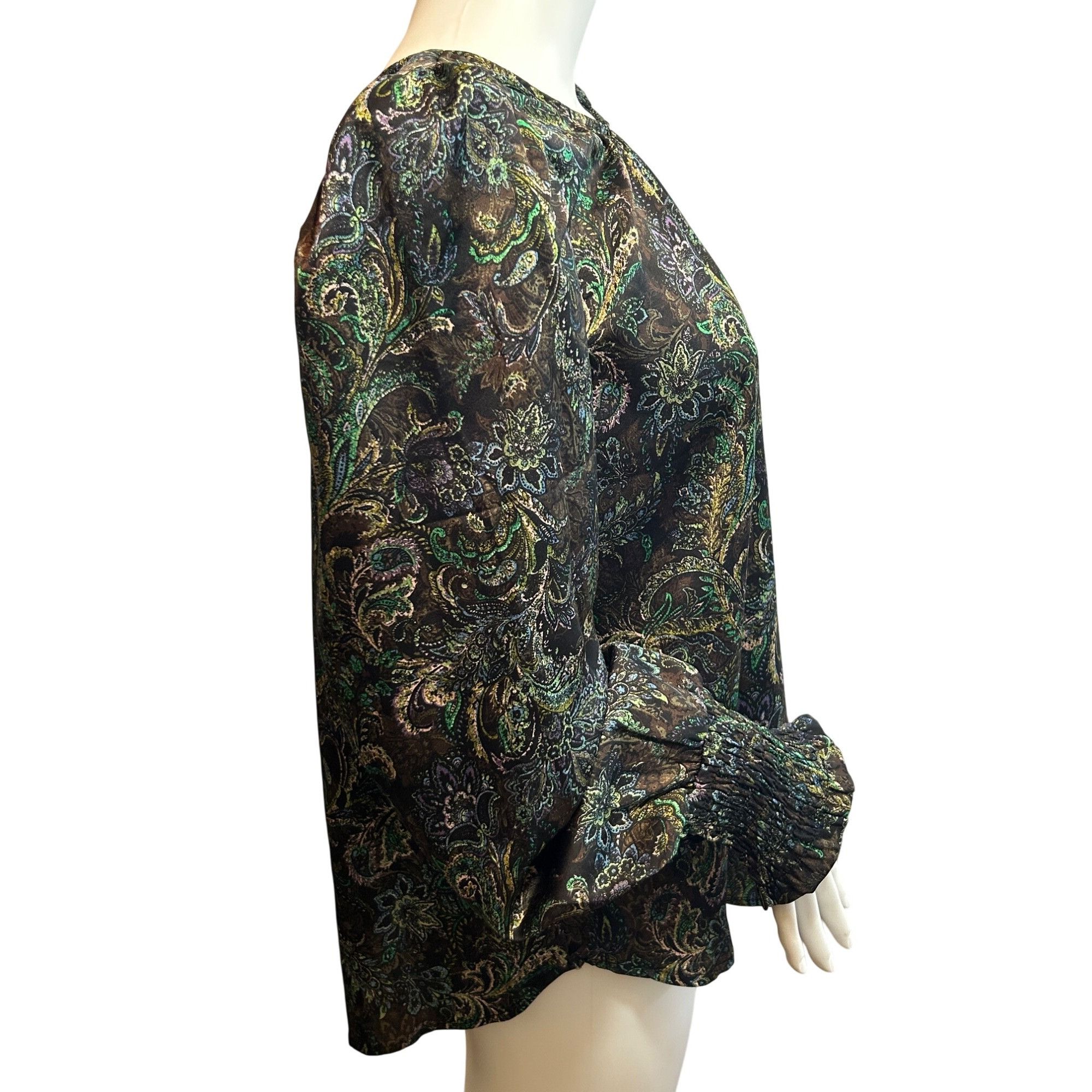 Other Pleione Women’s Blouse M Long Puff Sleeve Paisley Floral Bro Size M / US 6-8 / IT 42-44 - 4 Thumbnail