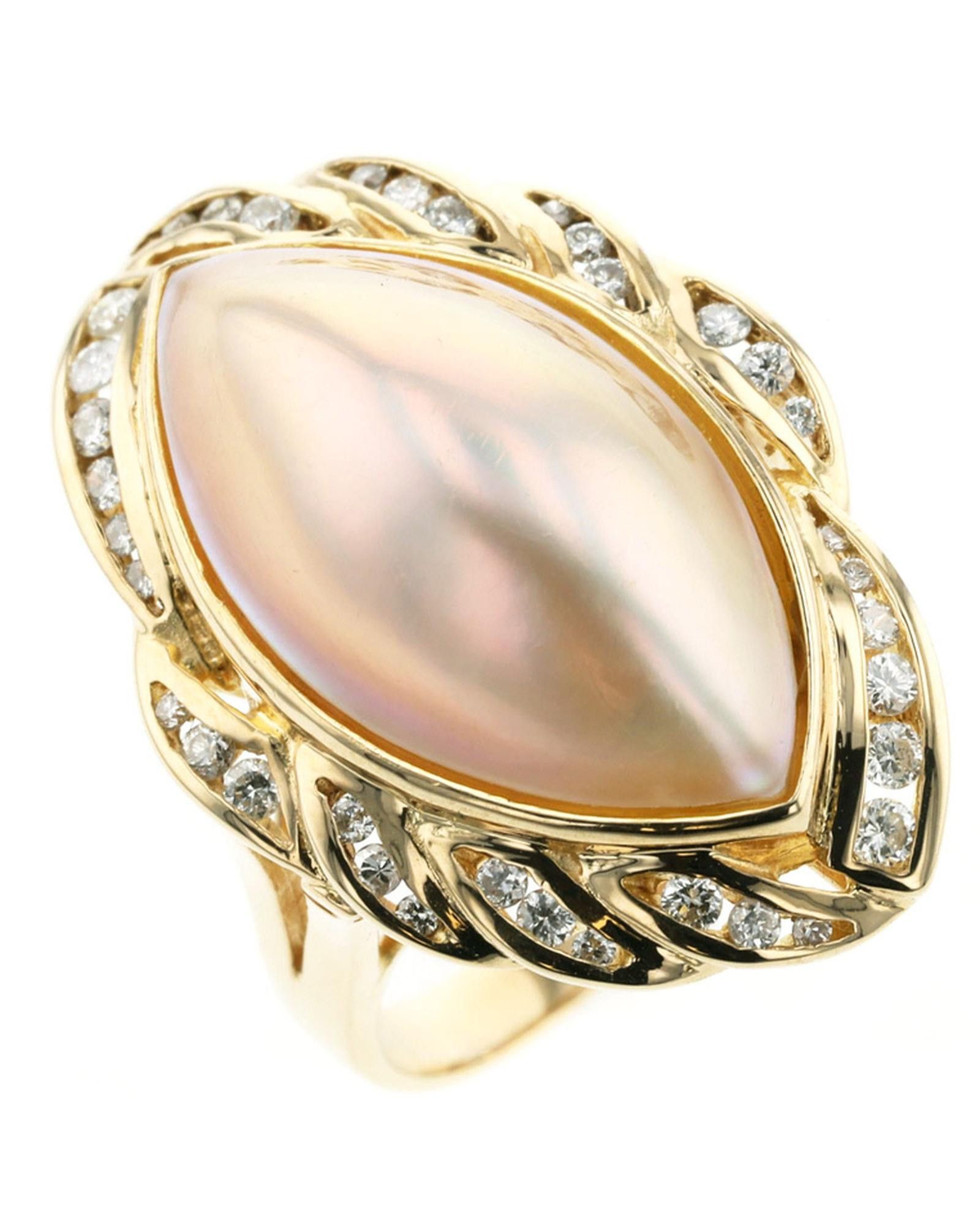 image of 18K Gold Diamond Pearl Ring Jewelry, Women's