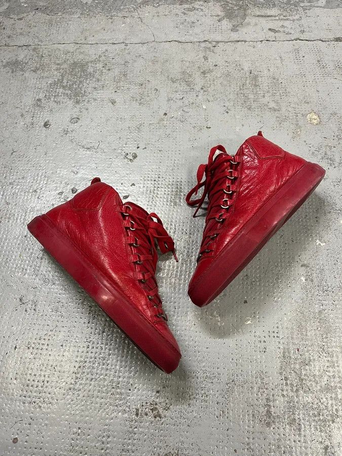 Balenciaga Balenciaga Arena Red Leather High-Top Sneakers Size US 7.5 / EU 40-41 - 2 Thumbnail