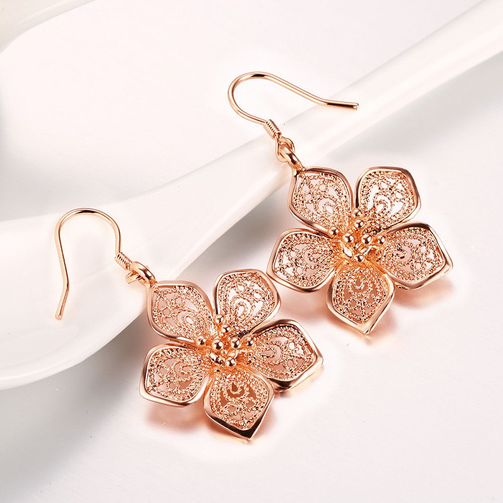 Other 18K Rose Gold Plated Drop Earrings – Floral Design Size ONE SIZE - 5 Thumbnail
