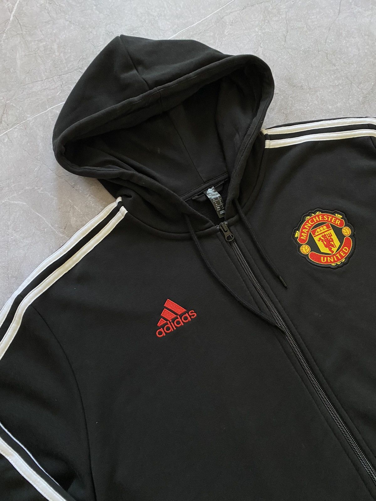 Rare 2020 Adidas Manchester United Hoodie Full Zip Black