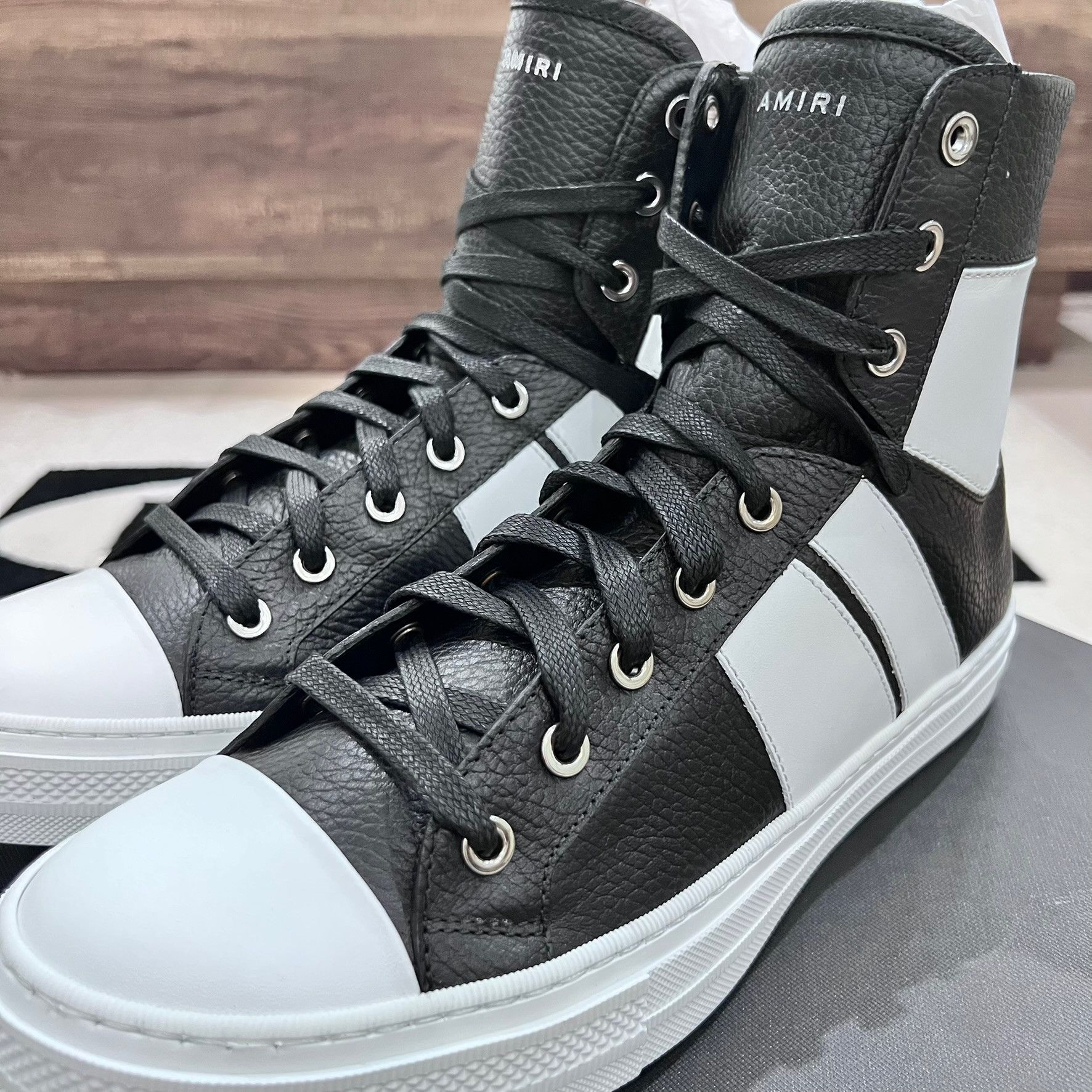 Amiri Amiri Sunset High Top Leather Sneakers in Black and White Size US 9 / EU 42 - 1 Thumbnail