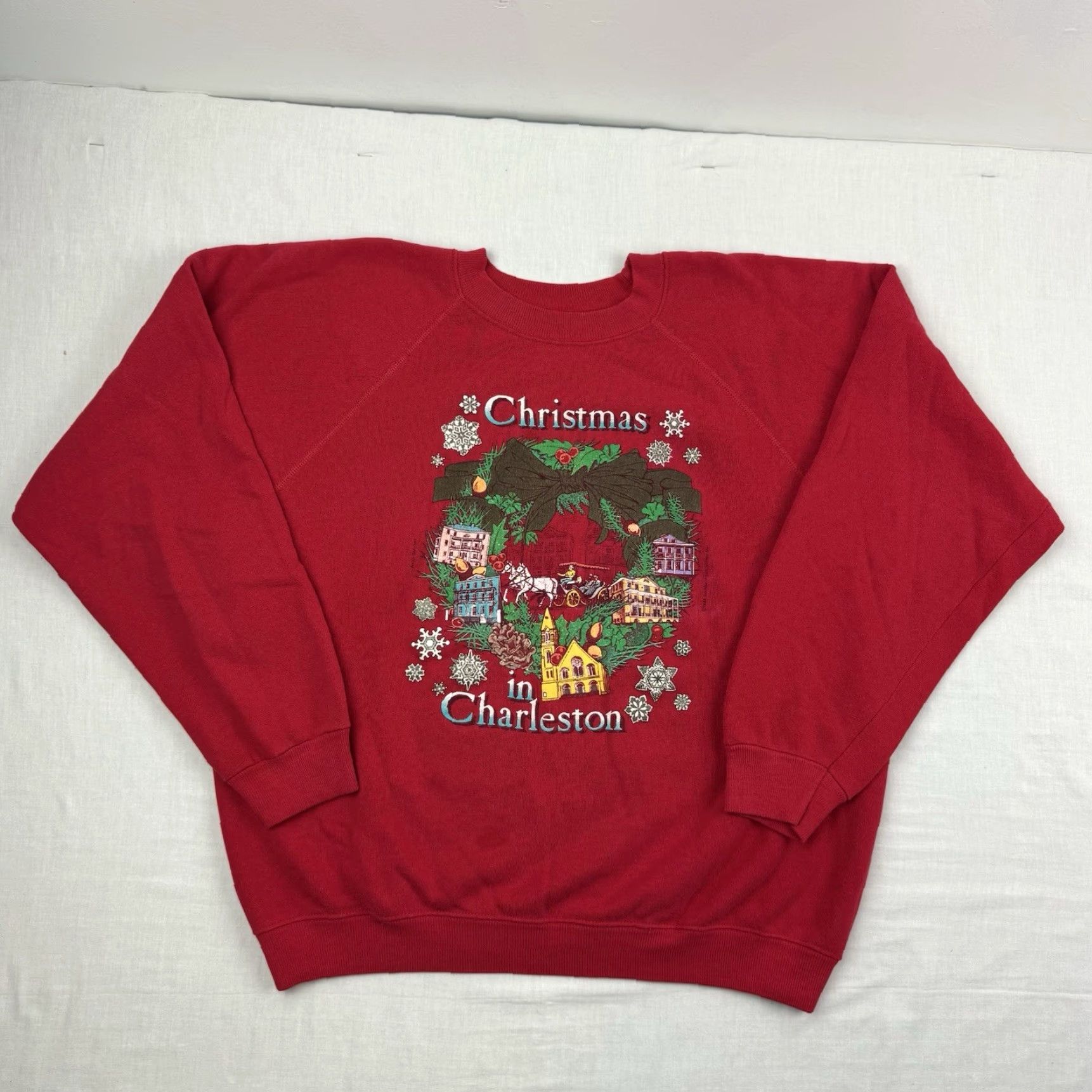 Hanes VINTAGE Hanes Sweatshirt Christmas 80s Charleston SC Men's XL Red Pullover Graphic Print Holiday 1980s Size US XL / EU 56 / 4 - 2 Thumbnail