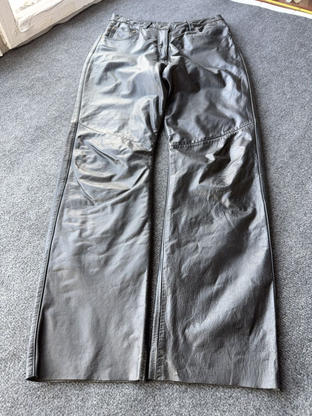 Genuine Leather Leather Biker MOTO Rock Punk Opium Chrome Style Pants Black Size US 29 - 3 Thumbnail