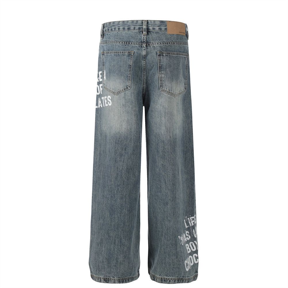 Japanese Brand × Jean American letter print hip hop trend loose washed jeans Size US 32 / EU 48 - 3 Thumbnail