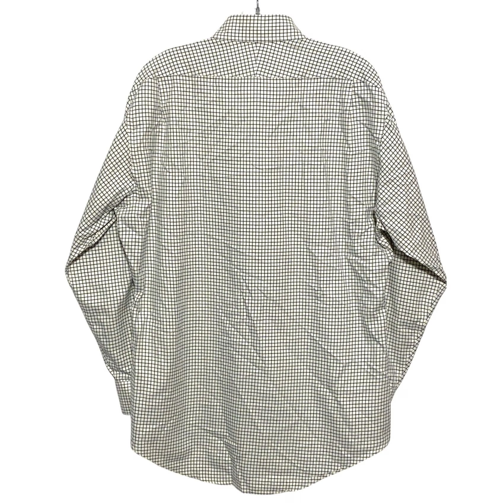Lands' End Lands' End Dress Shirt Mens 16 Button-Down Check Cream Casual Workwear Preppy Classic Career Shirt Size 42R - 7 Thumbnail
